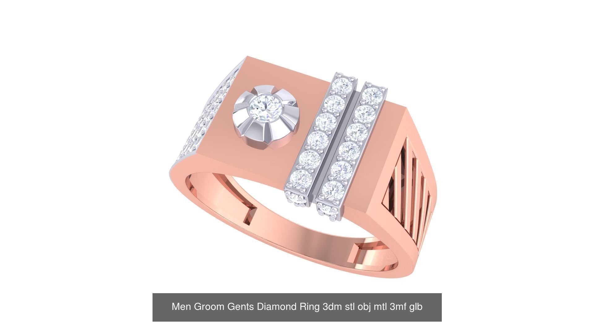 197 Men Groom Gents Diamond Ring 3dm stl obj mtl 3mf glb 3D Model Collection_15