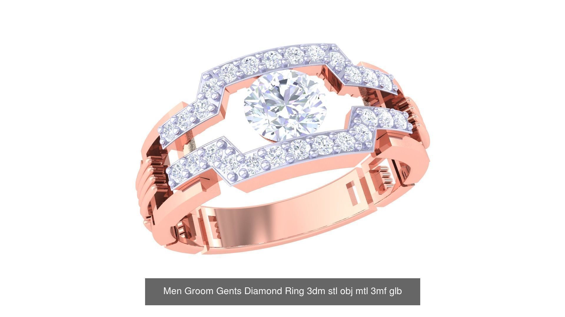 197 Men Groom Gents Diamond Ring 3dm stl obj mtl 3mf glb 3D Model Collection_112