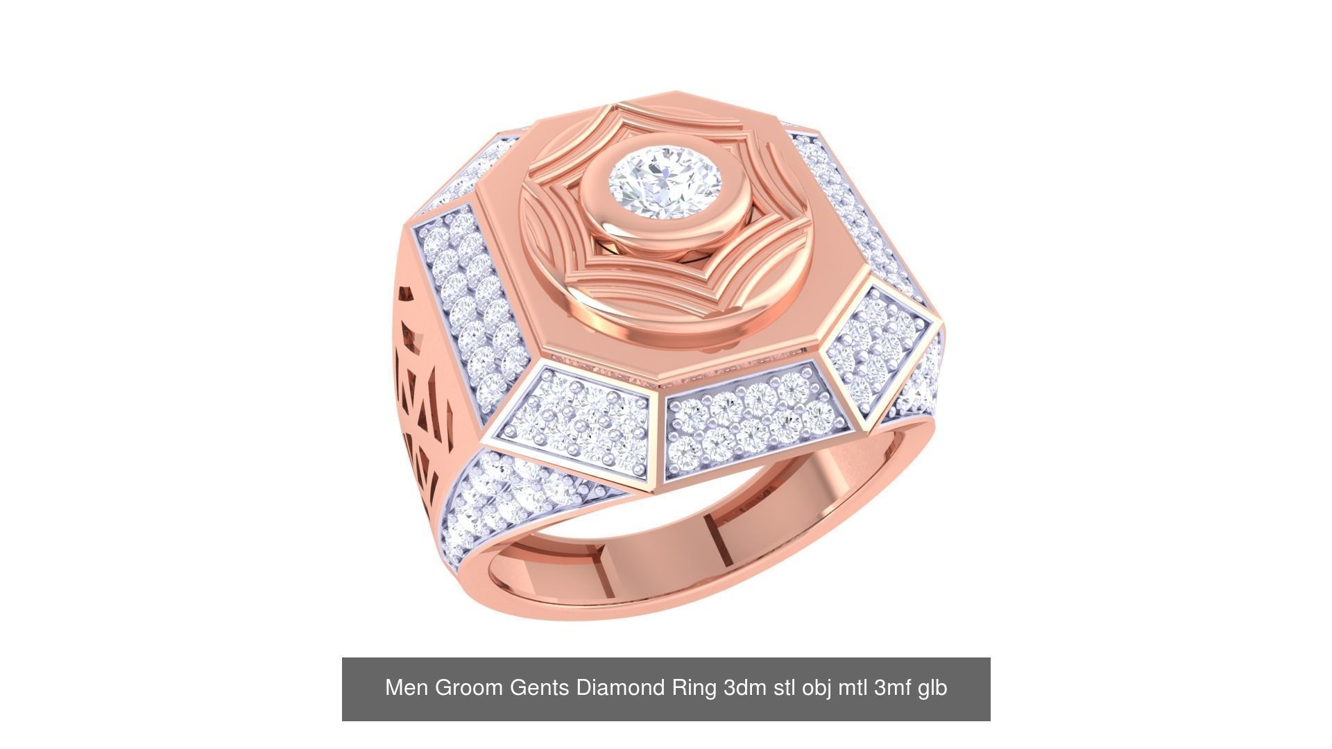 197 Men Groom Gents Diamond Ring 3dm stl obj mtl 3mf glb 3D Model Collection_126