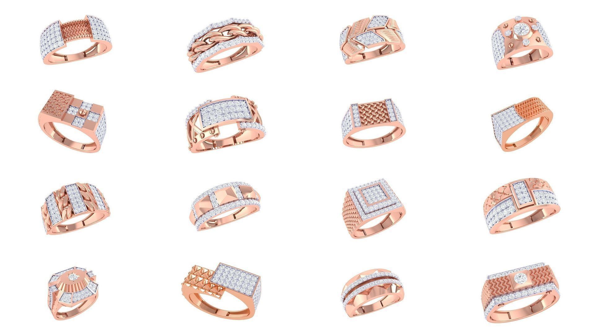 197 Men Groom Gents Diamond Ring 3dm stl obj mtl 3mf glb 3D Model Collection_10