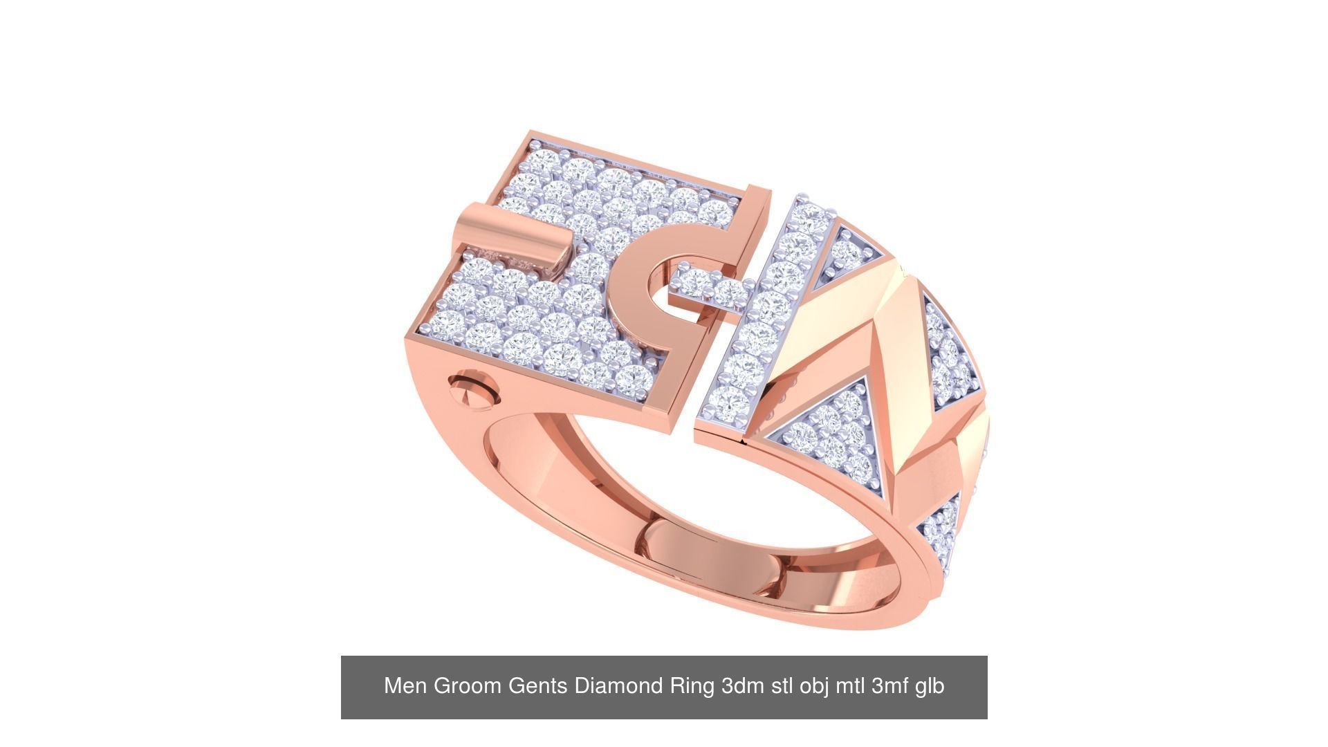 197 Men Groom Gents Diamond Ring 3dm stl obj mtl 3mf glb 3D Model Collection_134