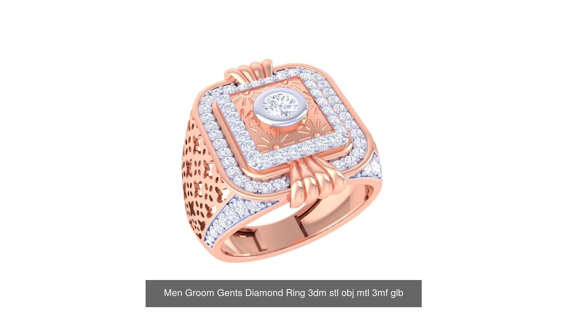 197 Men Groom Gents Diamond Ring 3dm stl obj mtl 3mf glb 3D Model Collection_127