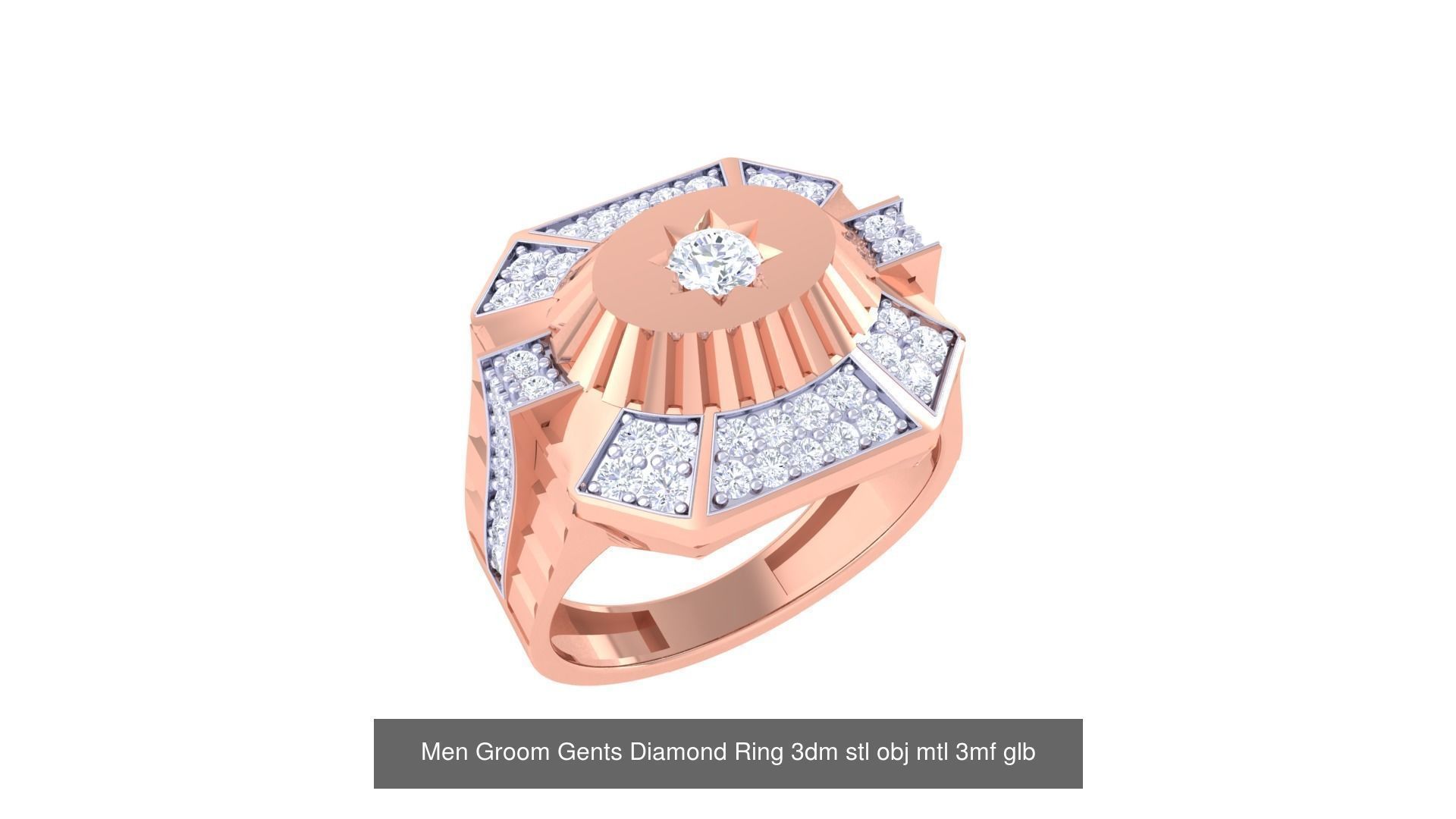 197 Men Groom Gents Diamond Ring 3dm stl obj mtl 3mf glb 3D Model Collection_184