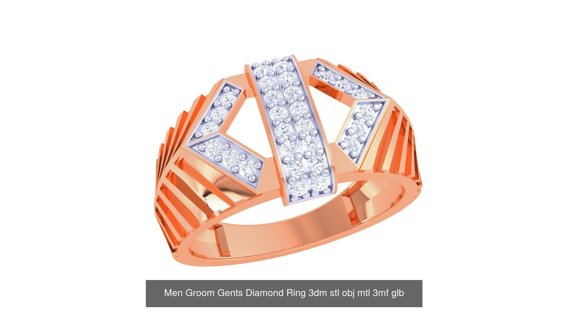 197 Men Groom Gents Diamond Ring 3dm stl obj mtl 3mf glb 3D Model Collection_106