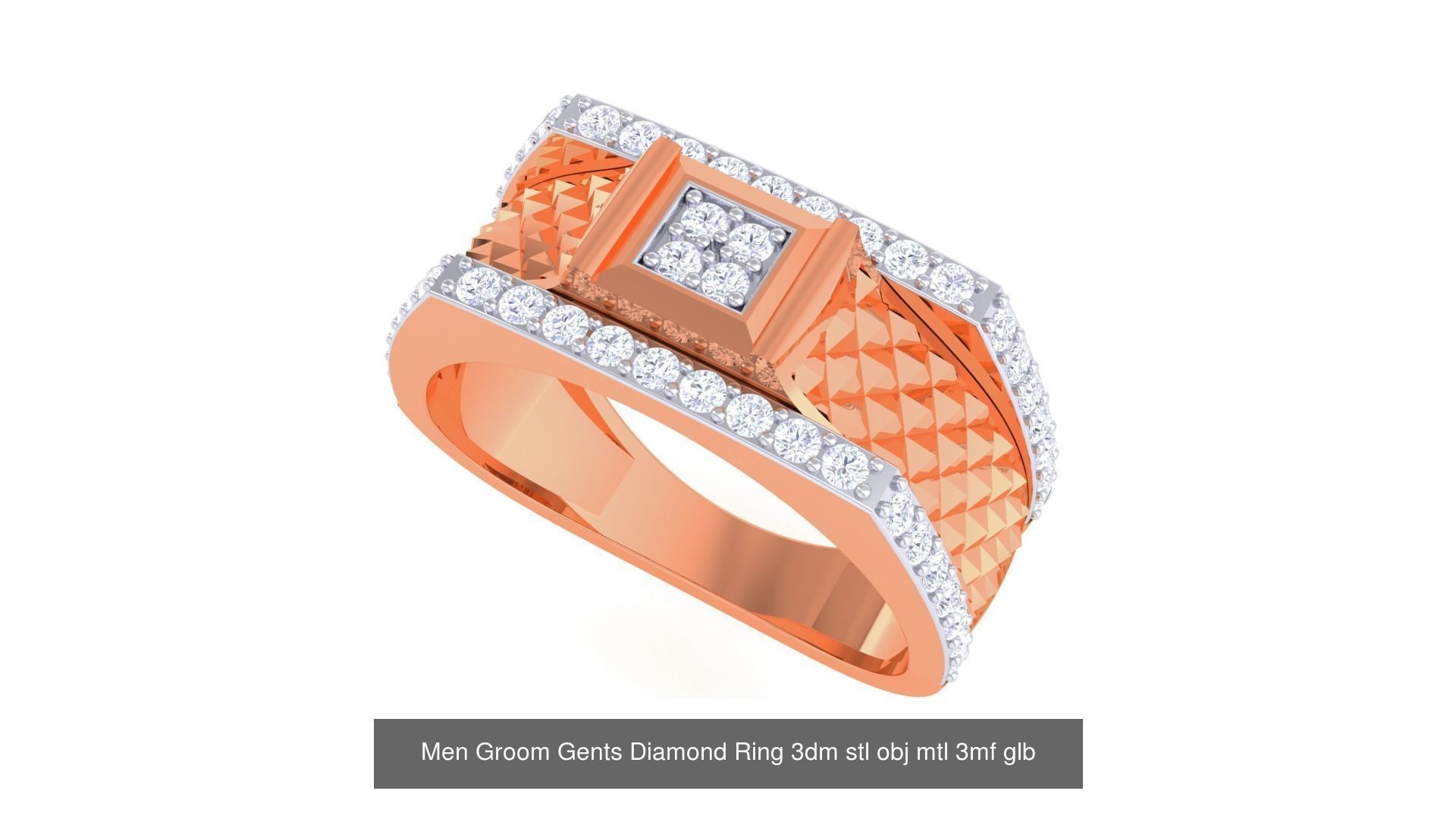 197 Men Groom Gents Diamond Ring 3dm stl obj mtl 3mf glb 3D Model Collection_36