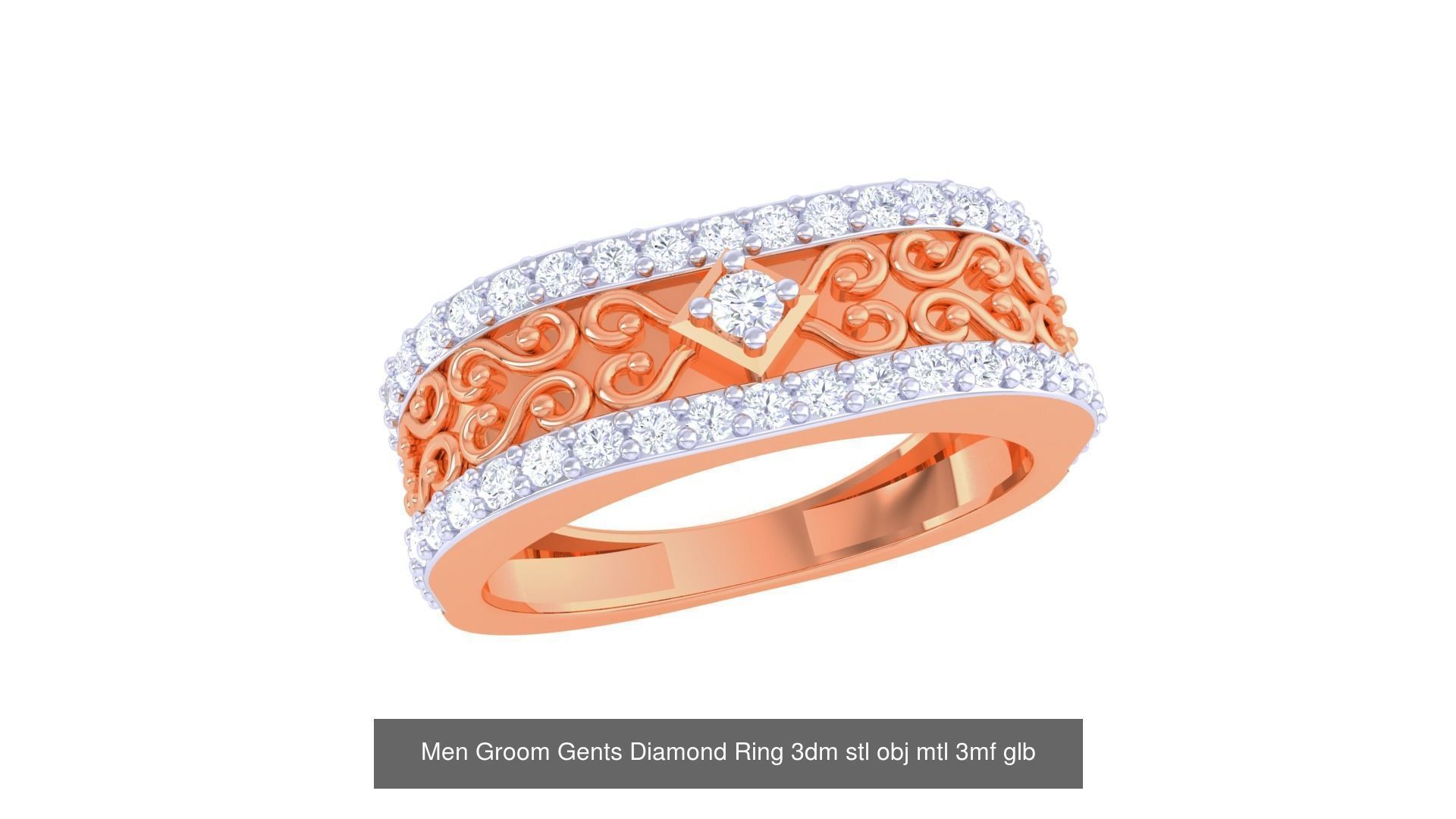 197 Men Groom Gents Diamond Ring 3dm stl obj mtl 3mf glb 3D Model Collection_99