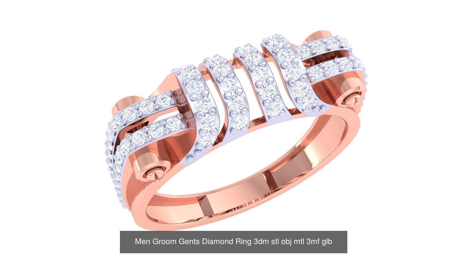 197 Men Groom Gents Diamond Ring 3dm stl obj mtl 3mf glb 3D Model Collection_70