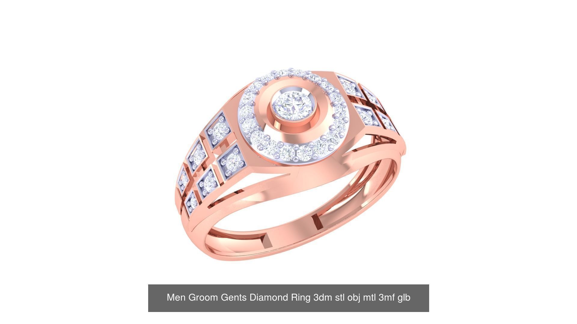 197 Men Groom Gents Diamond Ring 3dm stl obj mtl 3mf glb 3D Model Collection_73