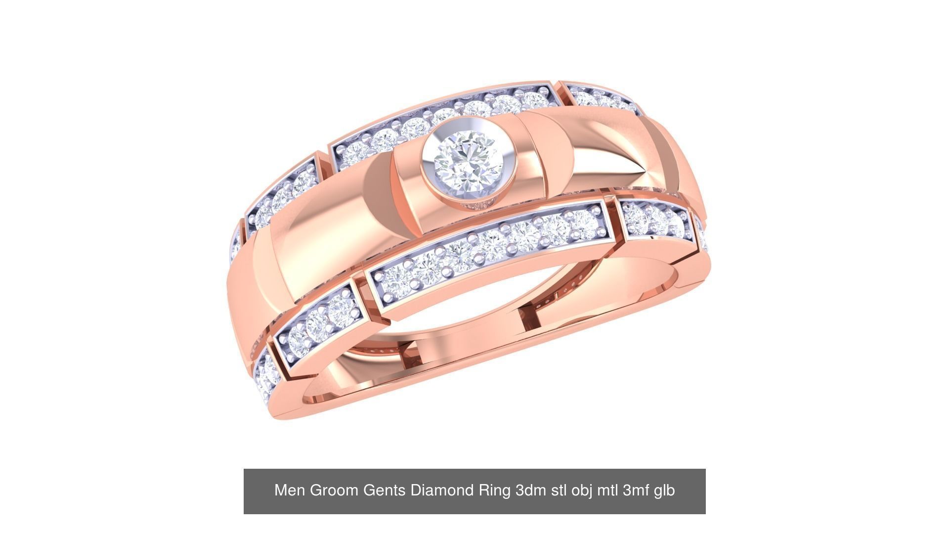 197 Men Groom Gents Diamond Ring 3dm stl obj mtl 3mf glb 3D Model Collection_163