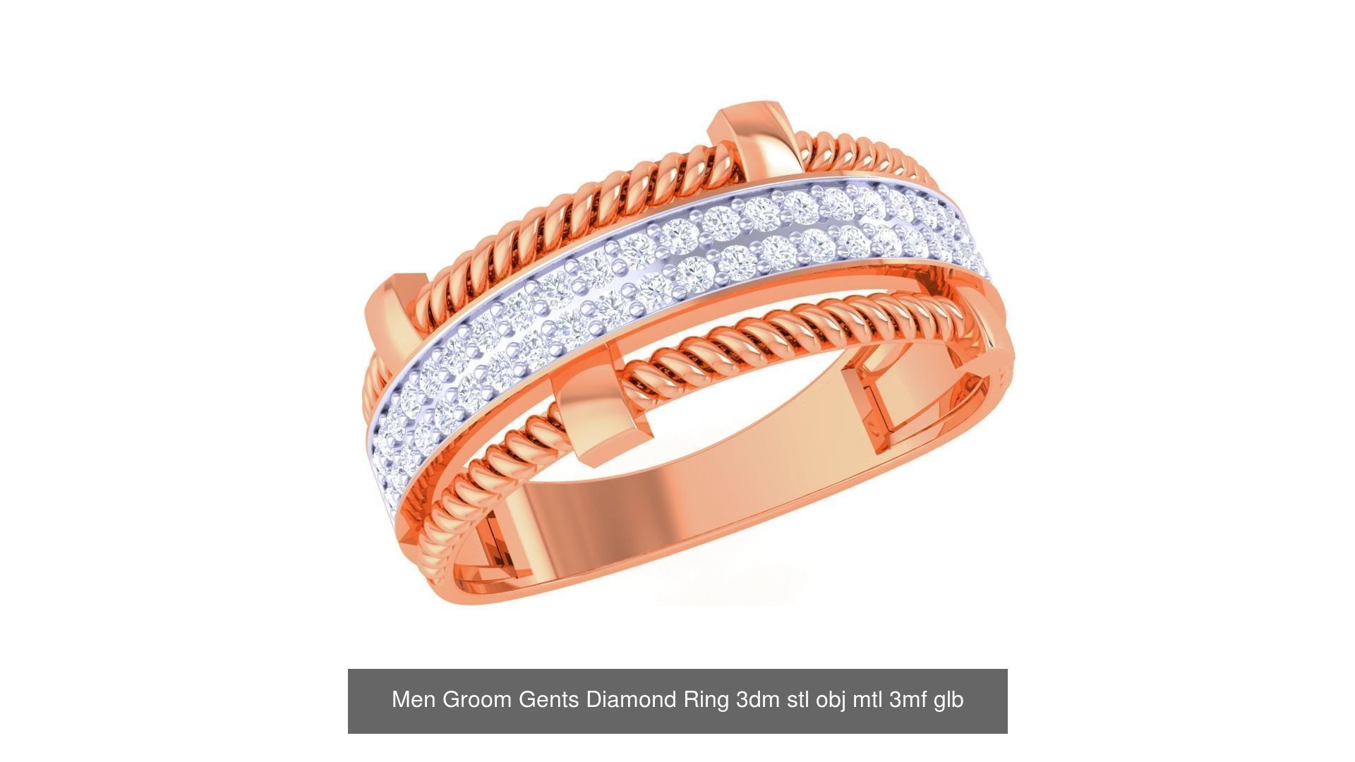 197 Men Groom Gents Diamond Ring 3dm stl obj mtl 3mf glb 3D Model Collection_60