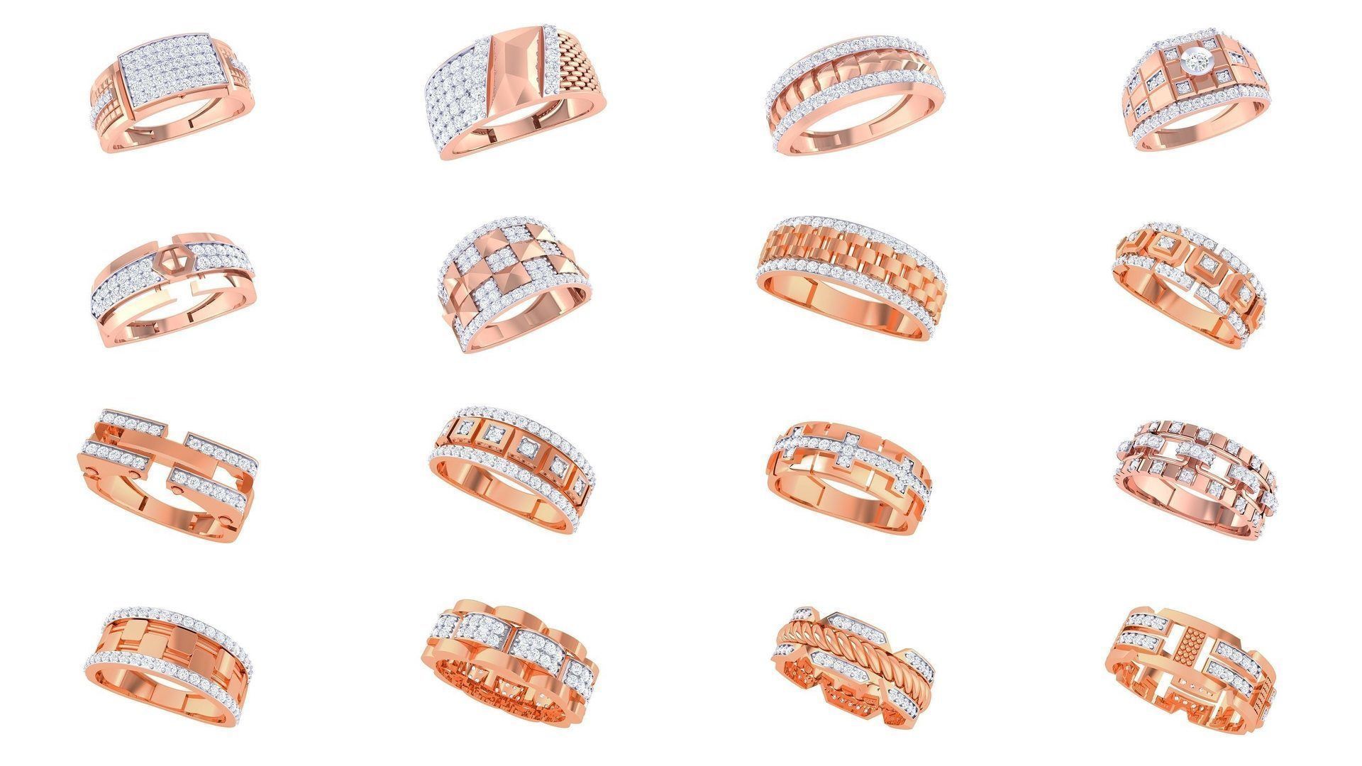 197 Men Groom Gents Diamond Ring 3dm stl obj mtl 3mf glb 3D Model Collection_11