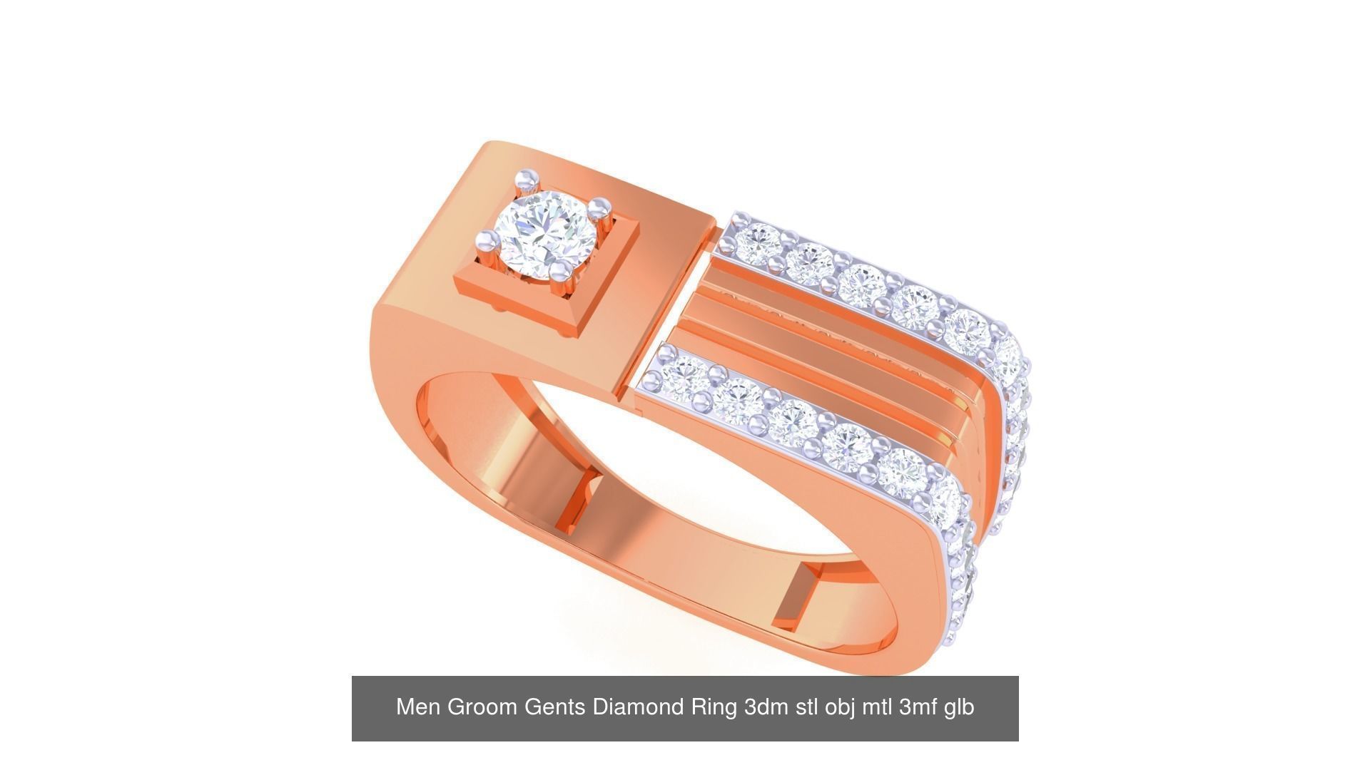 197 Men Groom Gents Diamond Ring 3dm stl obj mtl 3mf glb 3D Model Collection_108