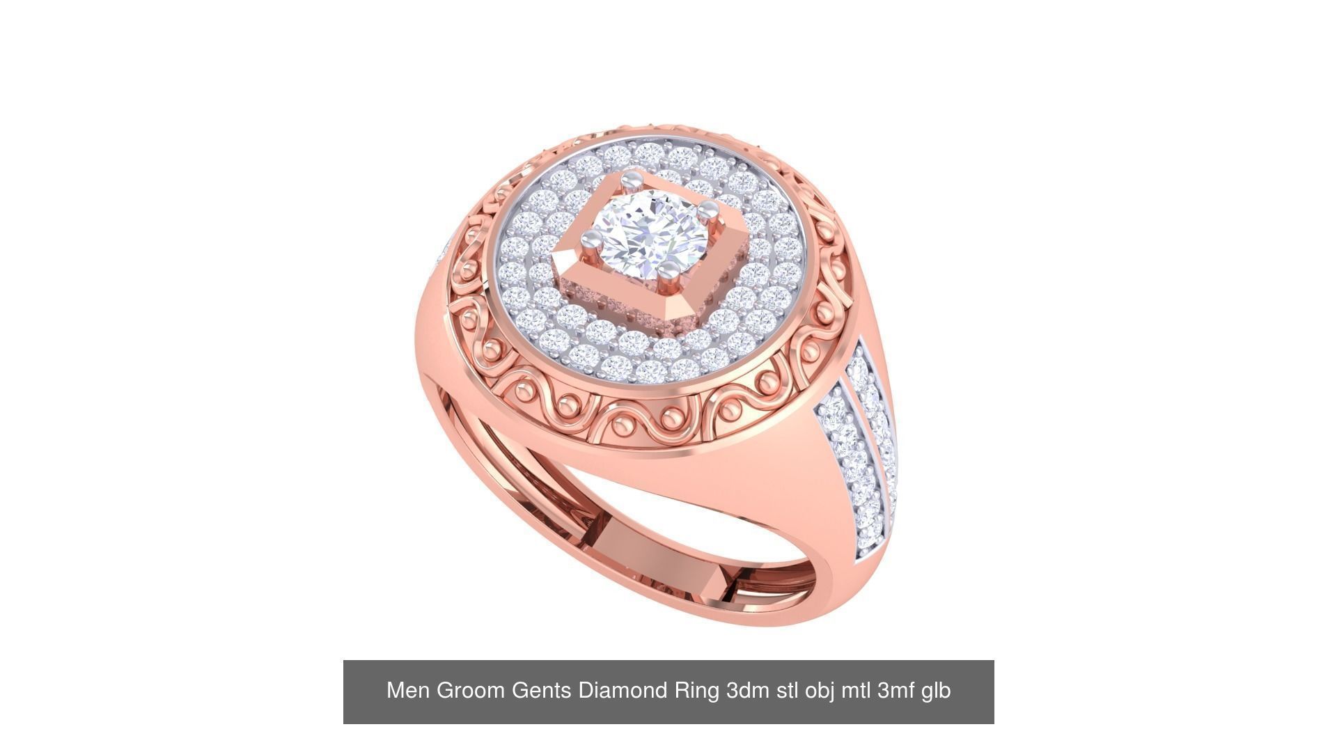 197 Men Groom Gents Diamond Ring 3dm stl obj mtl 3mf glb 3D Model Collection_24