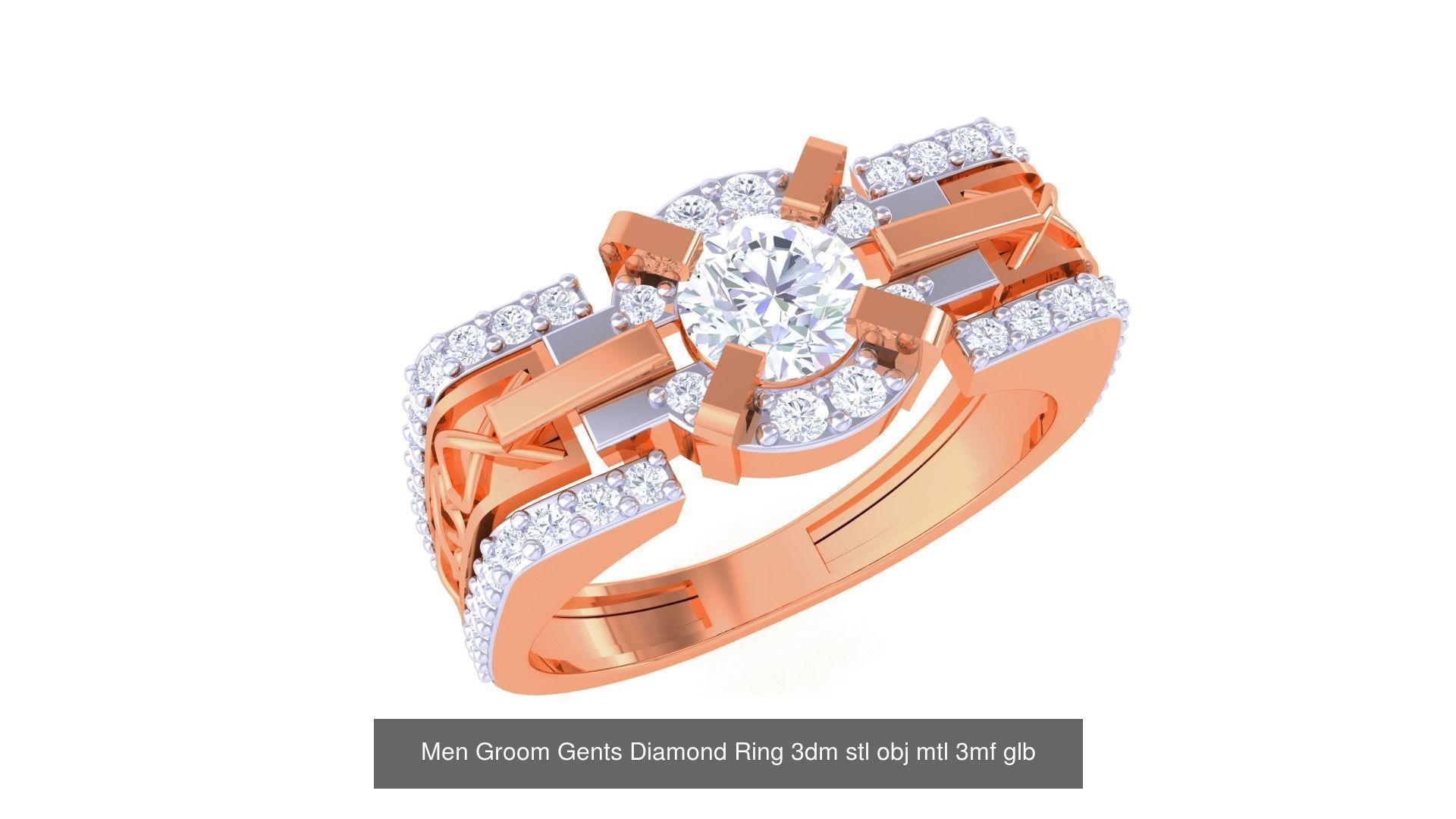 197 Men Groom Gents Diamond Ring 3dm stl obj mtl 3mf glb 3D Model Collection_111