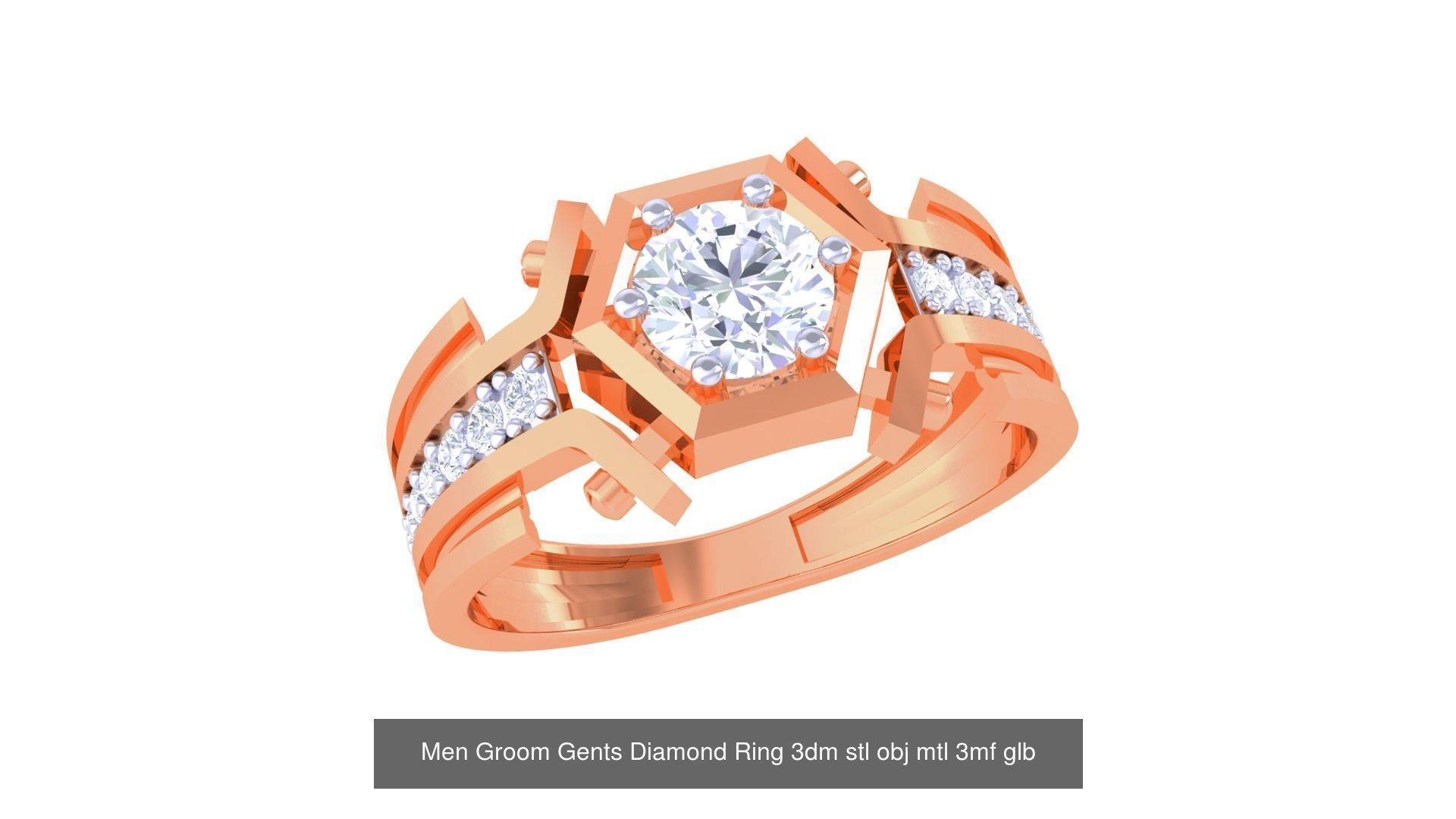 197 Men Groom Gents Diamond Ring 3dm stl obj mtl 3mf glb 3D Model Collection_69