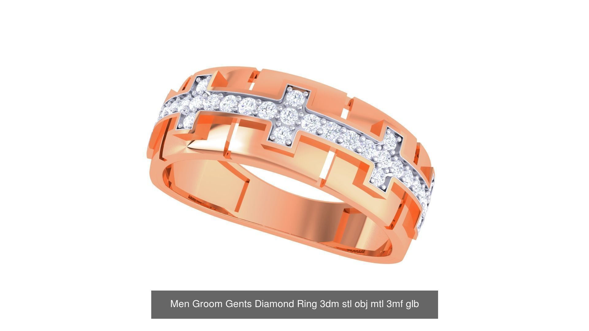 197 Men Groom Gents Diamond Ring 3dm stl obj mtl 3mf glb 3D Model Collection_198