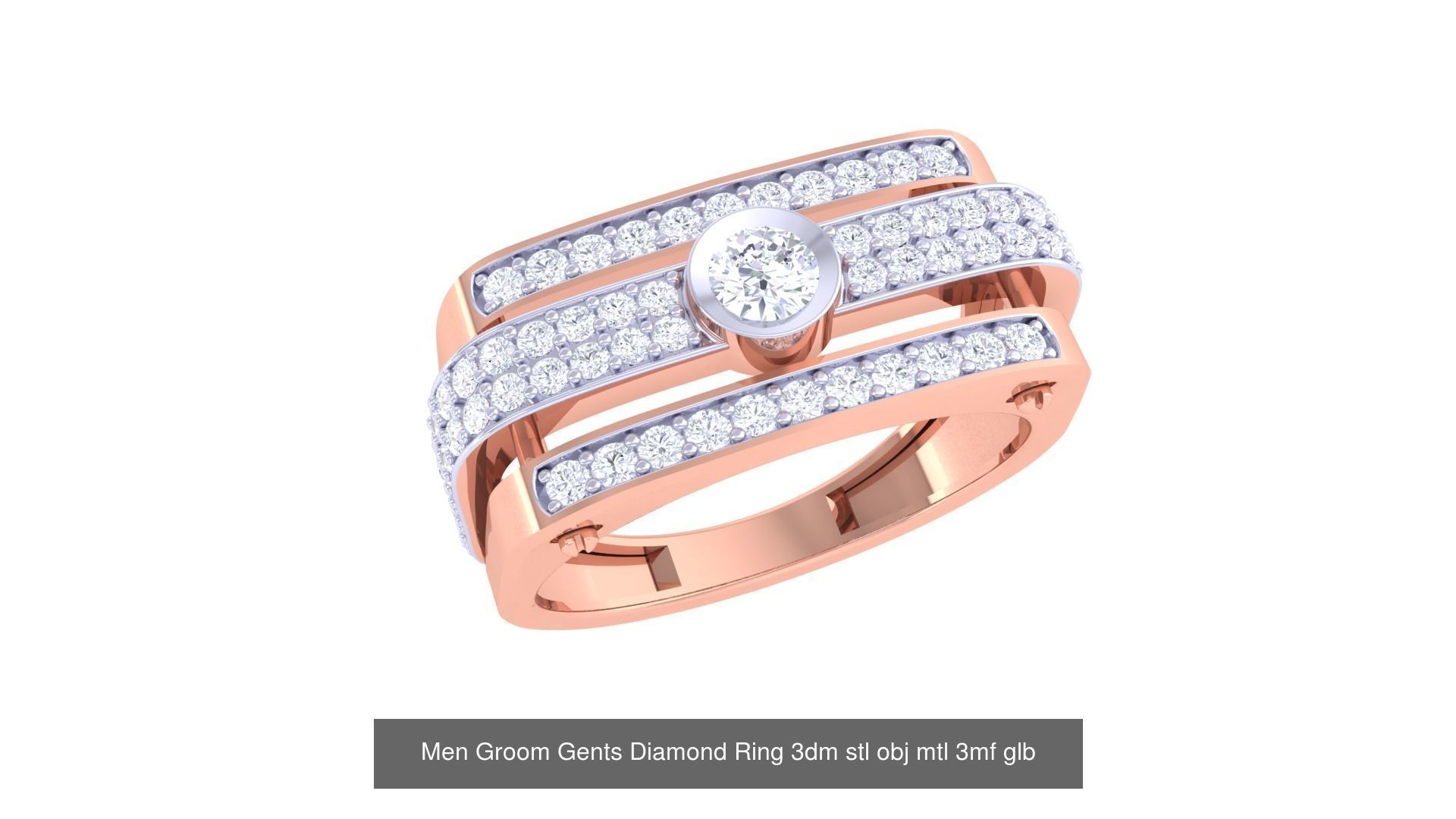 197 Men Groom Gents Diamond Ring 3dm stl obj mtl 3mf glb 3D Model Collection_152