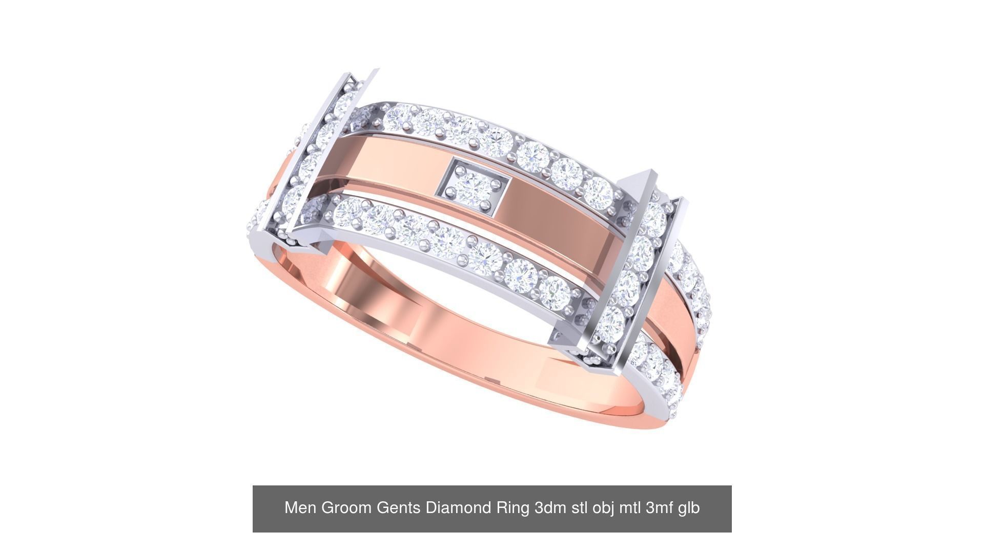 197 Men Groom Gents Diamond Ring 3dm stl obj mtl 3mf glb 3D Model Collection_48