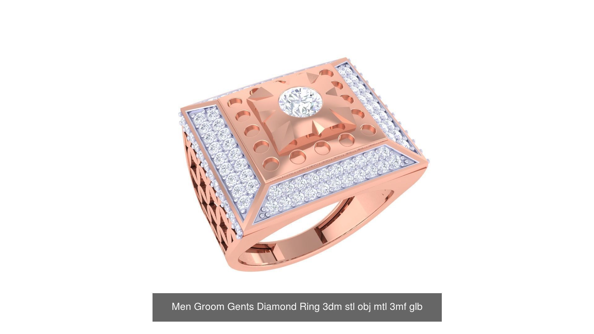 197 Men Groom Gents Diamond Ring 3dm stl obj mtl 3mf glb 3D Model Collection_124