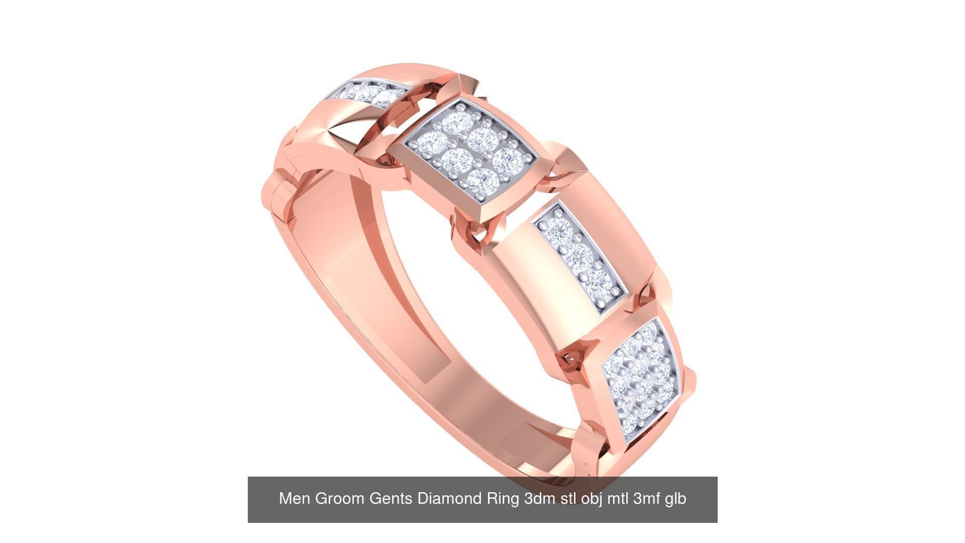 197 Men Groom Gents Diamond Ring 3dm stl obj mtl 3mf glb 3D Model Collection_27