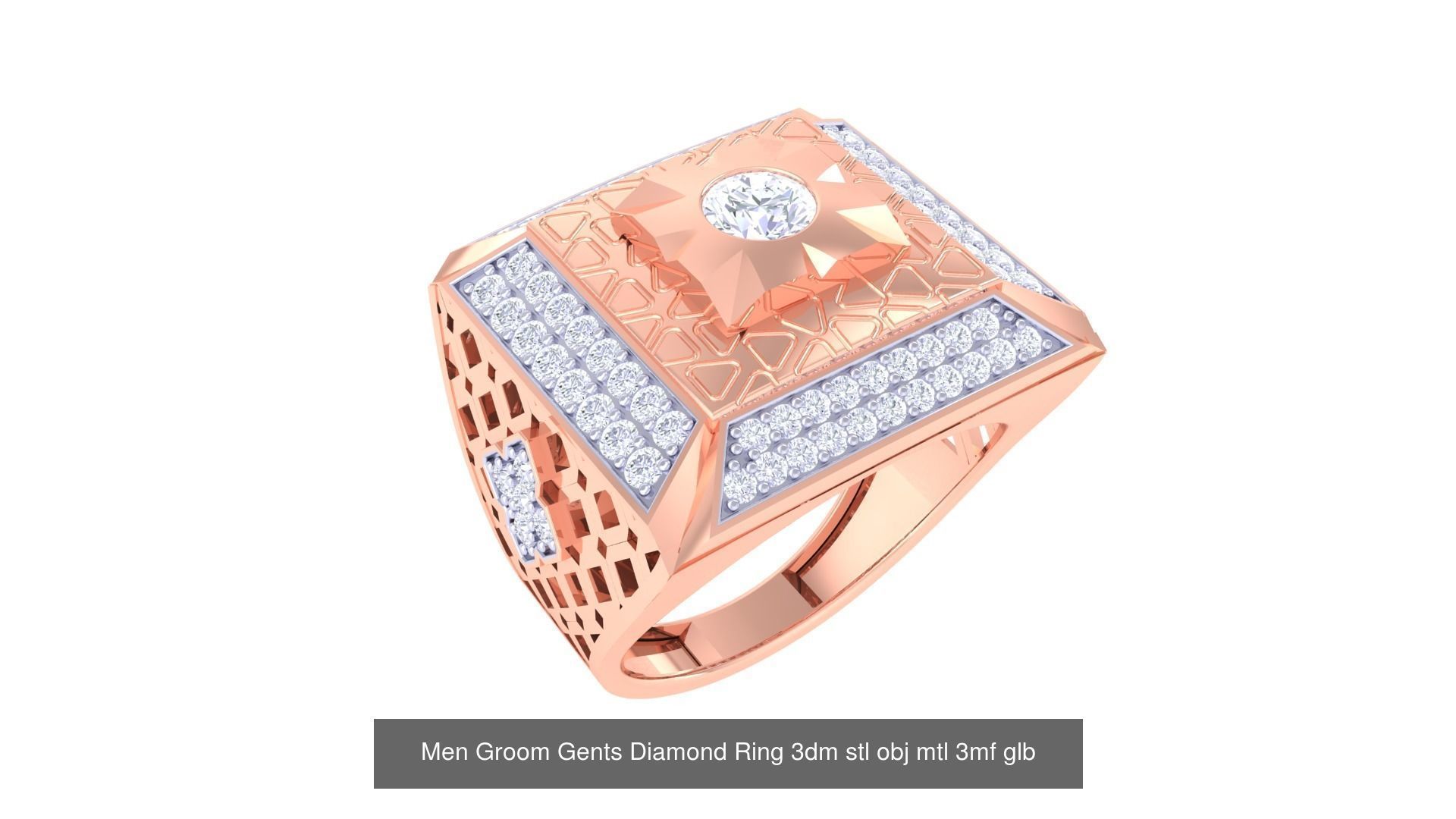 197 Men Groom Gents Diamond Ring 3dm stl obj mtl 3mf glb 3D Model Collection_121