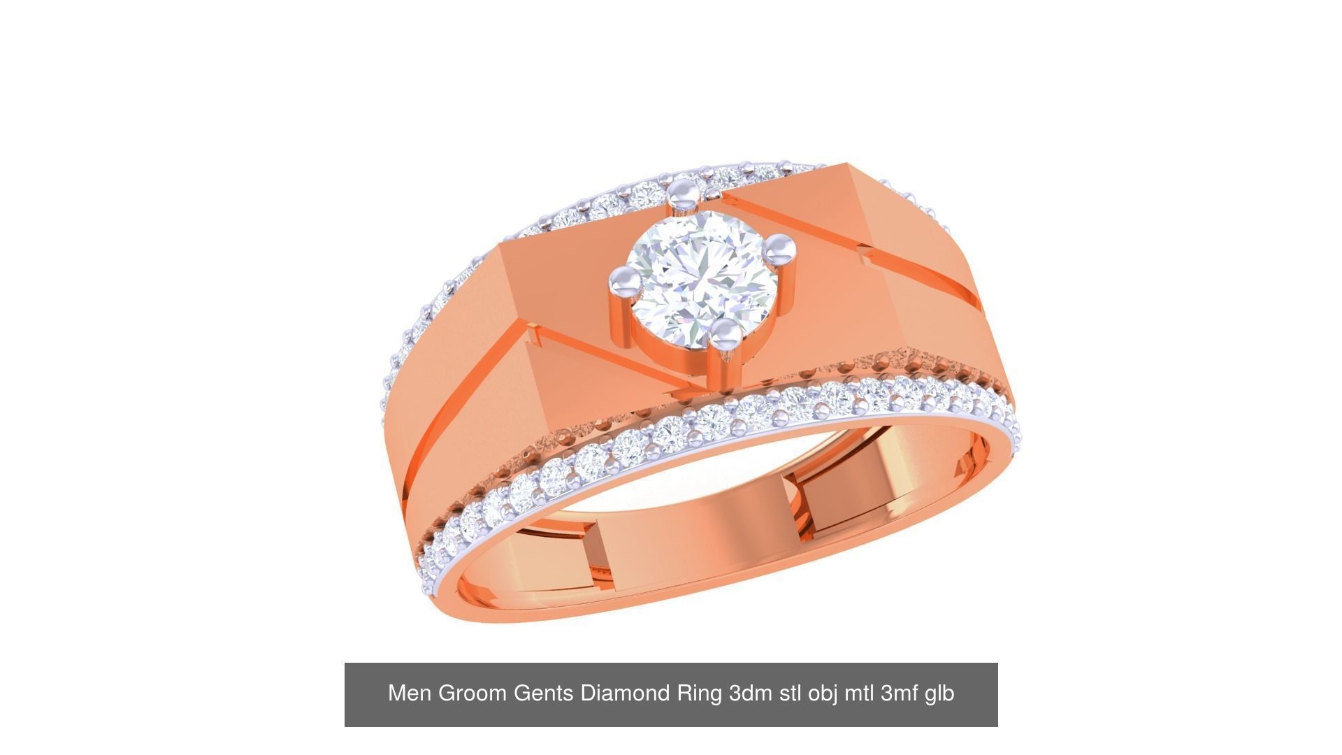 197 Men Groom Gents Diamond Ring 3dm stl obj mtl 3mf glb 3D Model Collection_56