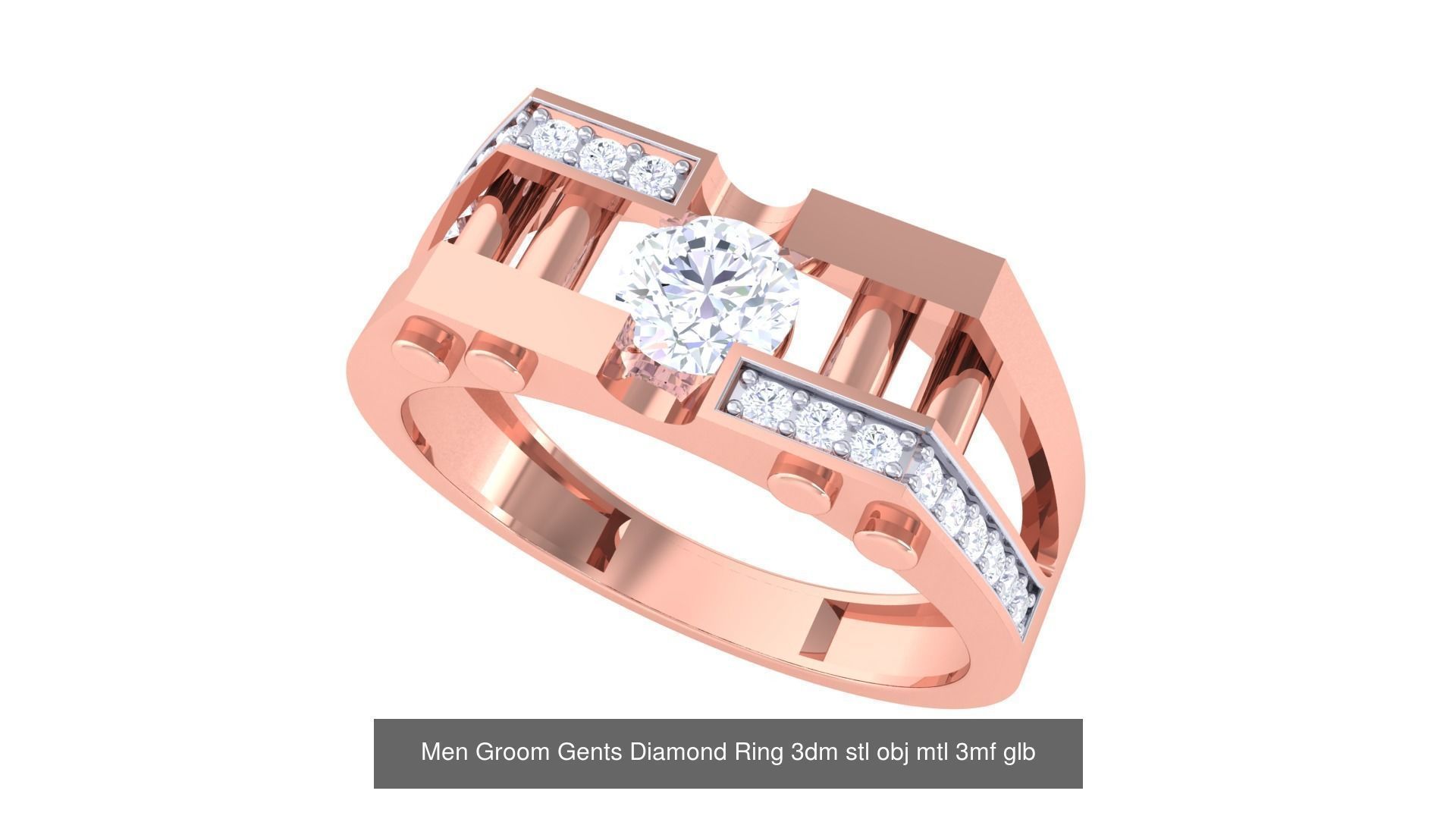 197 Men Groom Gents Diamond Ring 3dm stl obj mtl 3mf glb 3D Model Collection_12