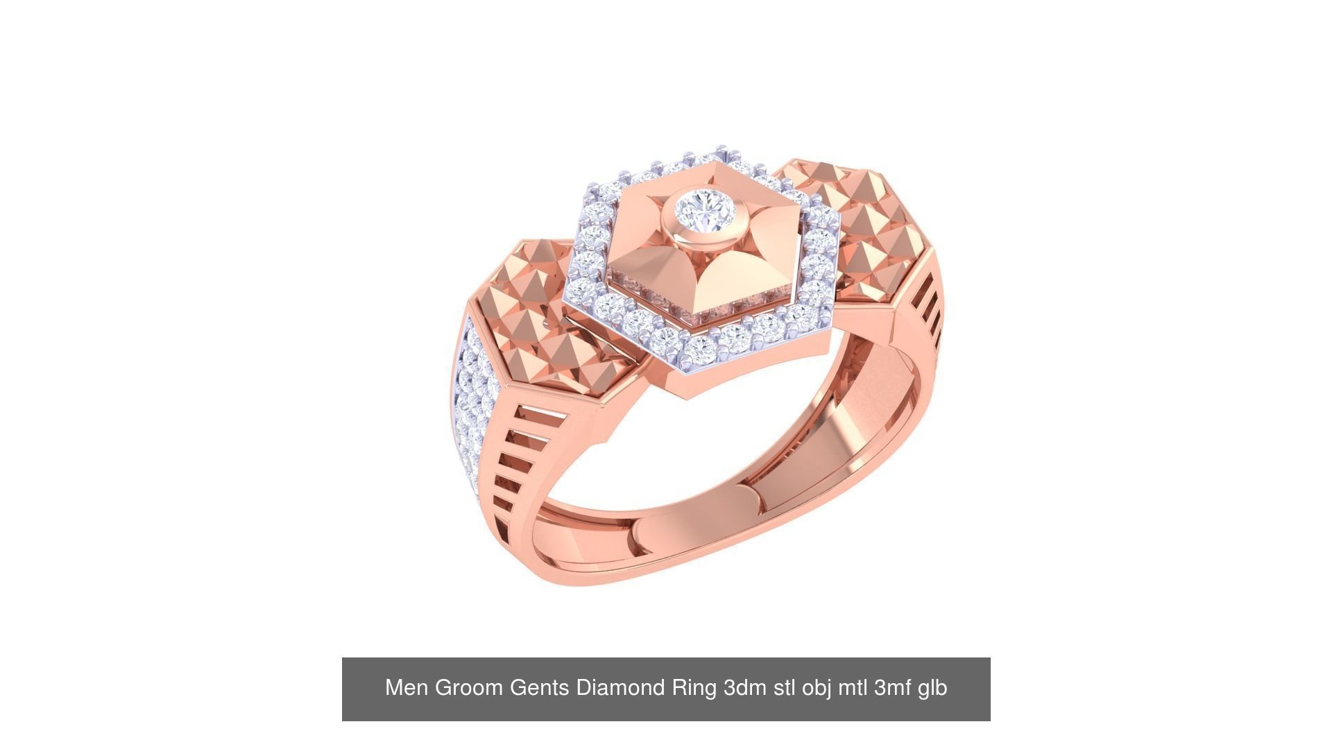 197 Men Groom Gents Diamond Ring 3dm stl obj mtl 3mf glb 3D Model Collection_139