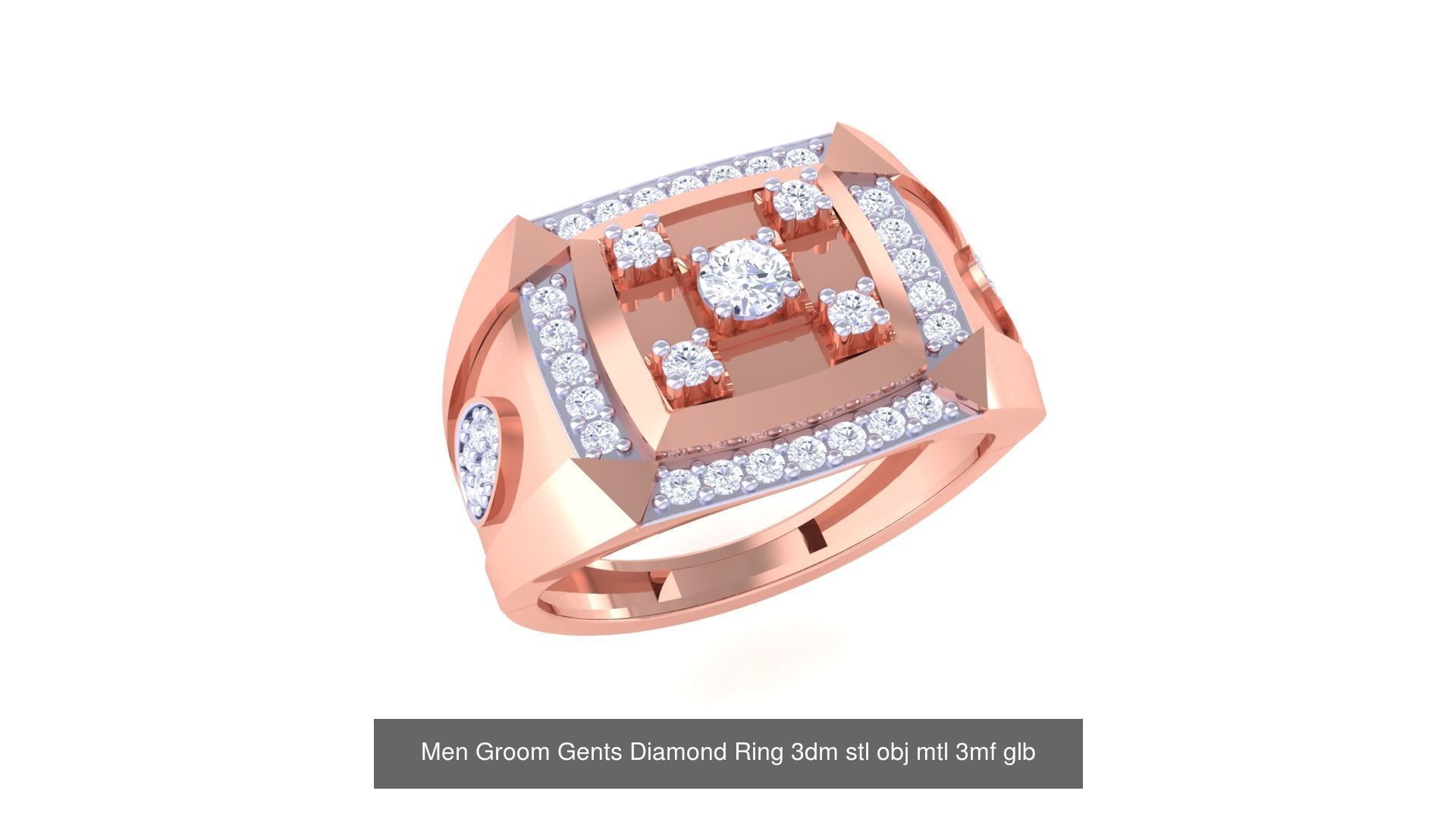 197 Men Groom Gents Diamond Ring 3dm stl obj mtl 3mf glb 3D Model Collection_82