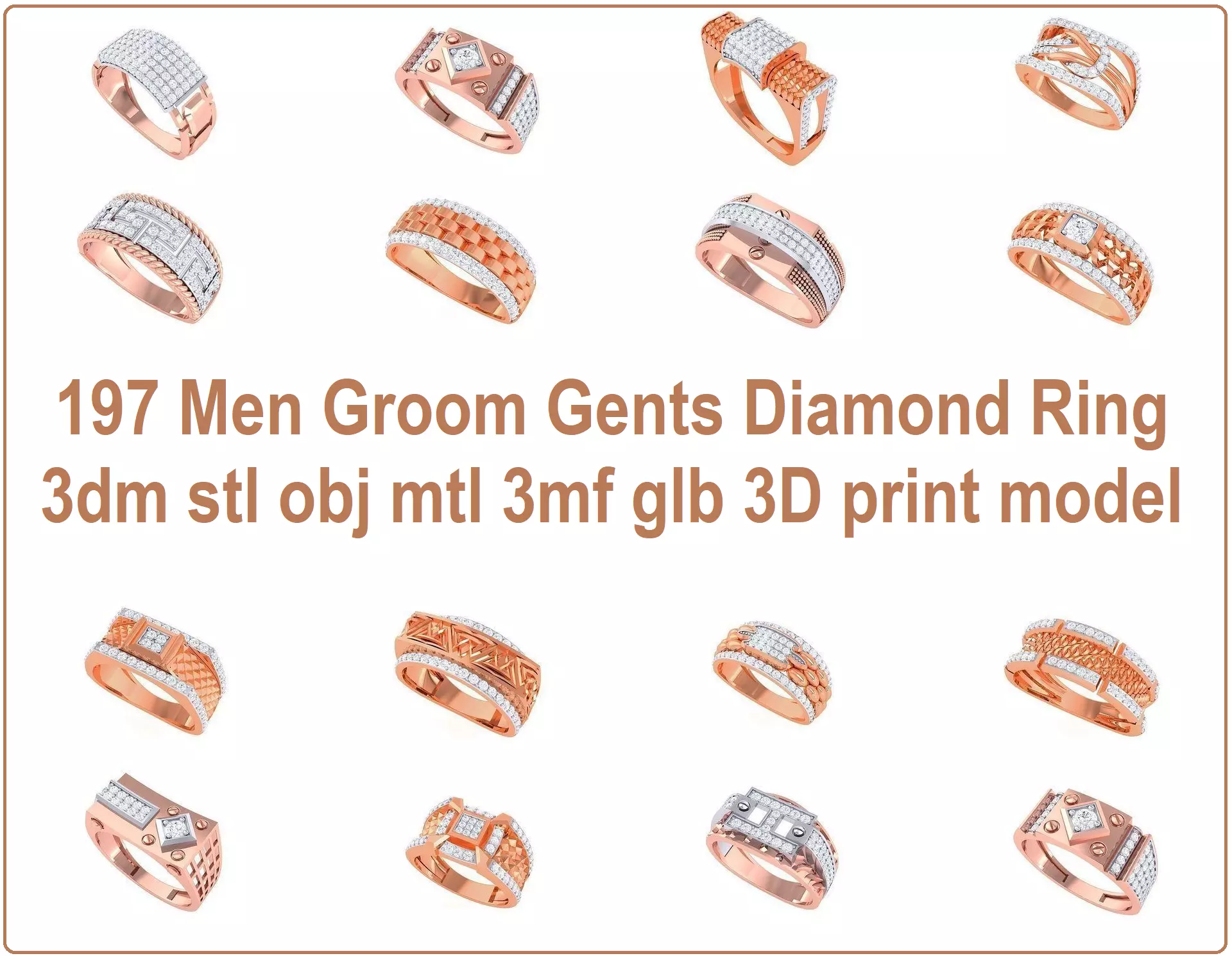 197 Men Groom Gents Diamond Ring 3dm stl obj mtl 3mf glb 3D Model Collection_0