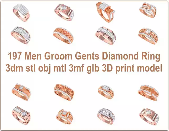 197 Men Groom Gents Diamond Ring 3dm stl obj mtl 3mf glb 3D Model Collection