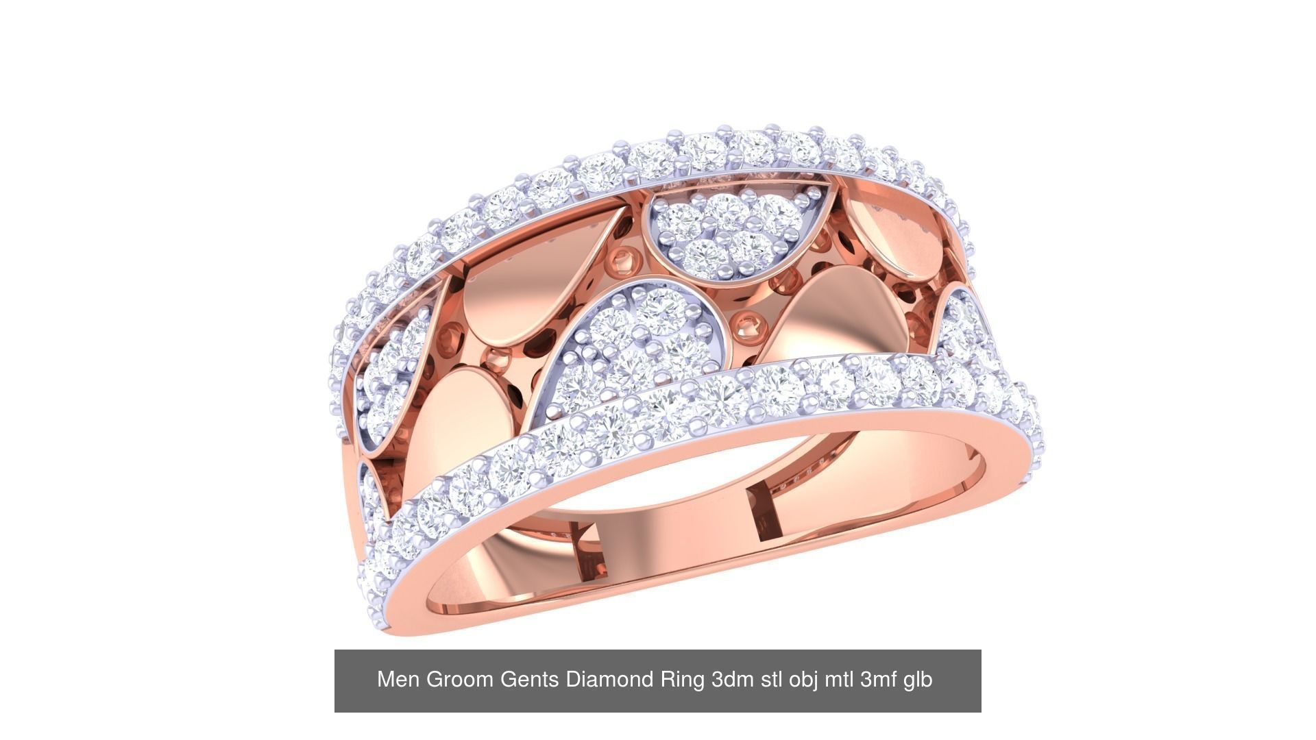 197 Men Groom Gents Diamond Ring 3dm stl obj mtl 3mf glb 3D Model Collection_169