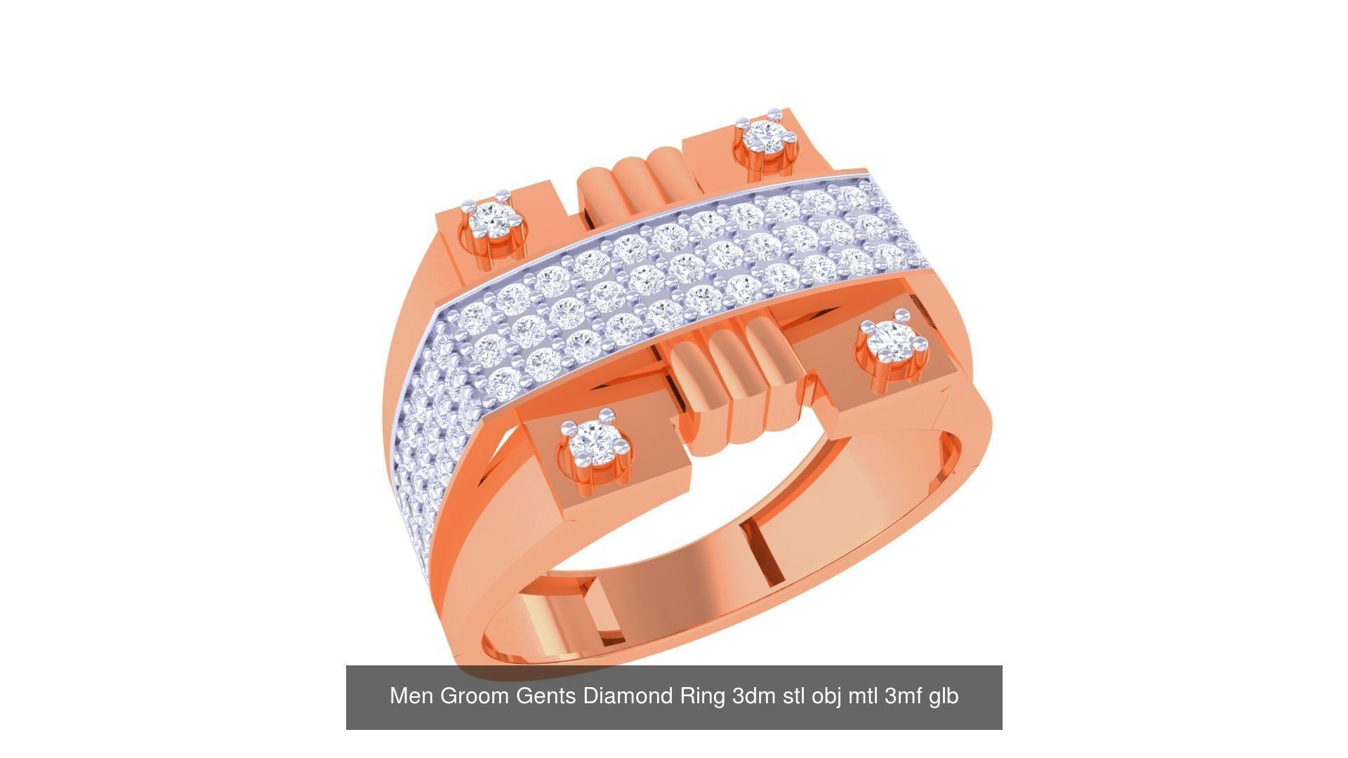 197 Men Groom Gents Diamond Ring 3dm stl obj mtl 3mf glb 3D Model Collection_78