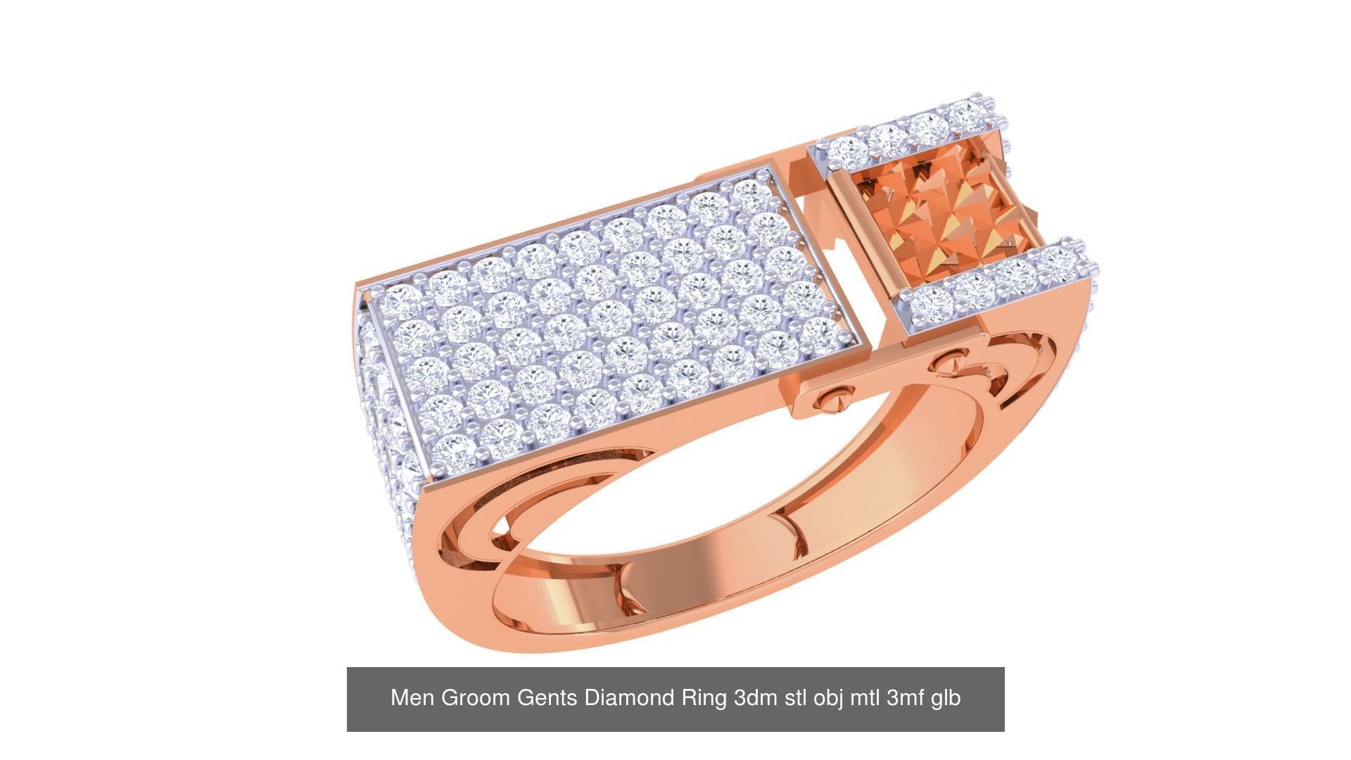 197 Men Groom Gents Diamond Ring 3dm stl obj mtl 3mf glb 3D Model Collection_135