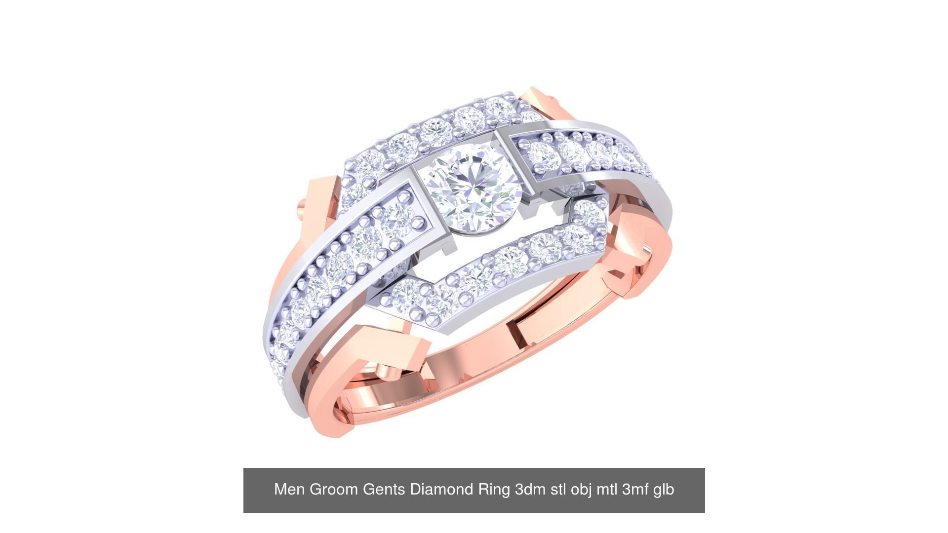 197 Men Groom Gents Diamond Ring 3dm stl obj mtl 3mf glb 3D Model Collection_54