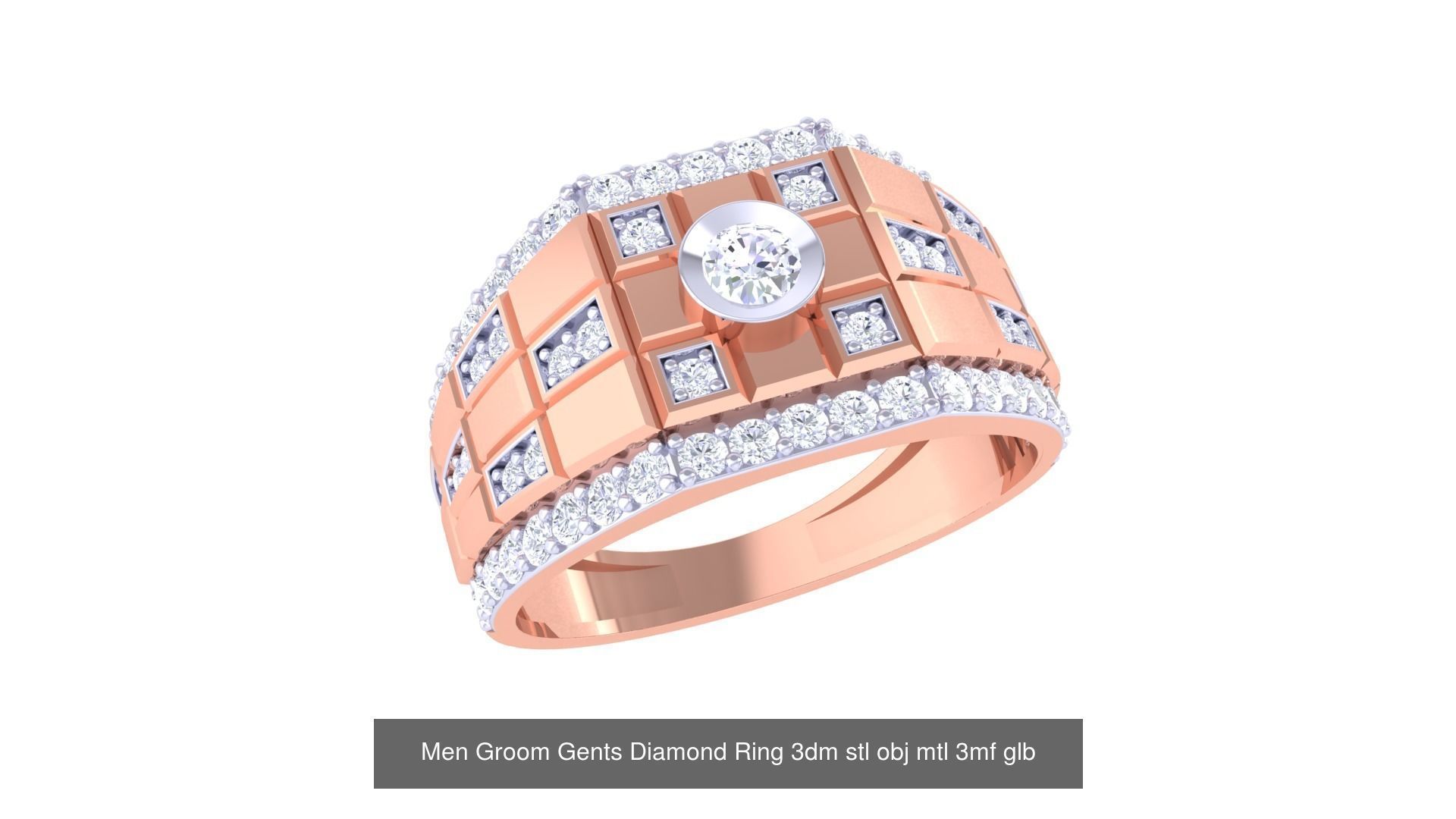 197 Men Groom Gents Diamond Ring 3dm stl obj mtl 3mf glb 3D Model Collection_191