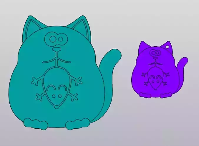 Set 2 models Cat with mouse Cup coaster and Keychain 3D print model