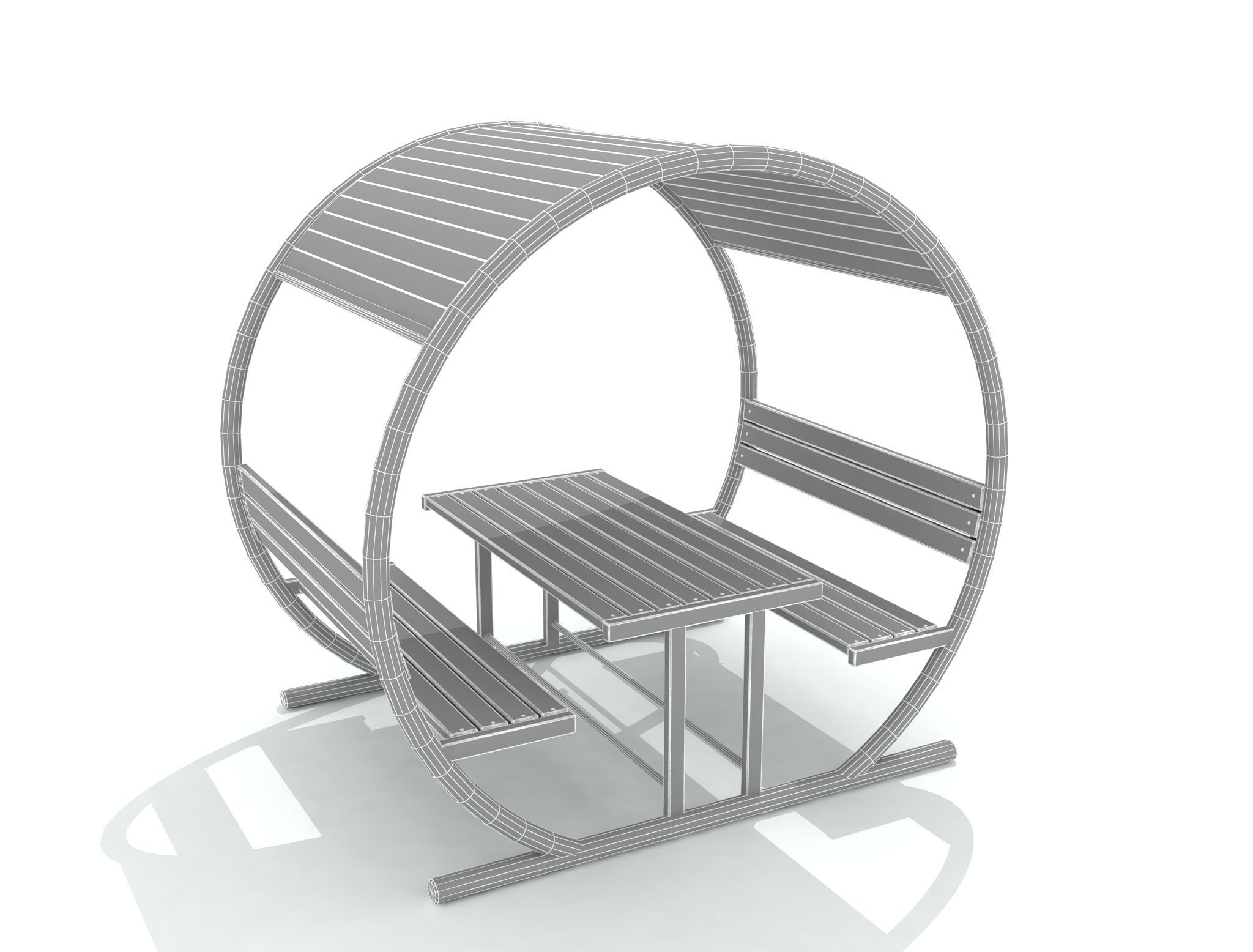 Exterior Circle Bench with Roof 02 3D model_5