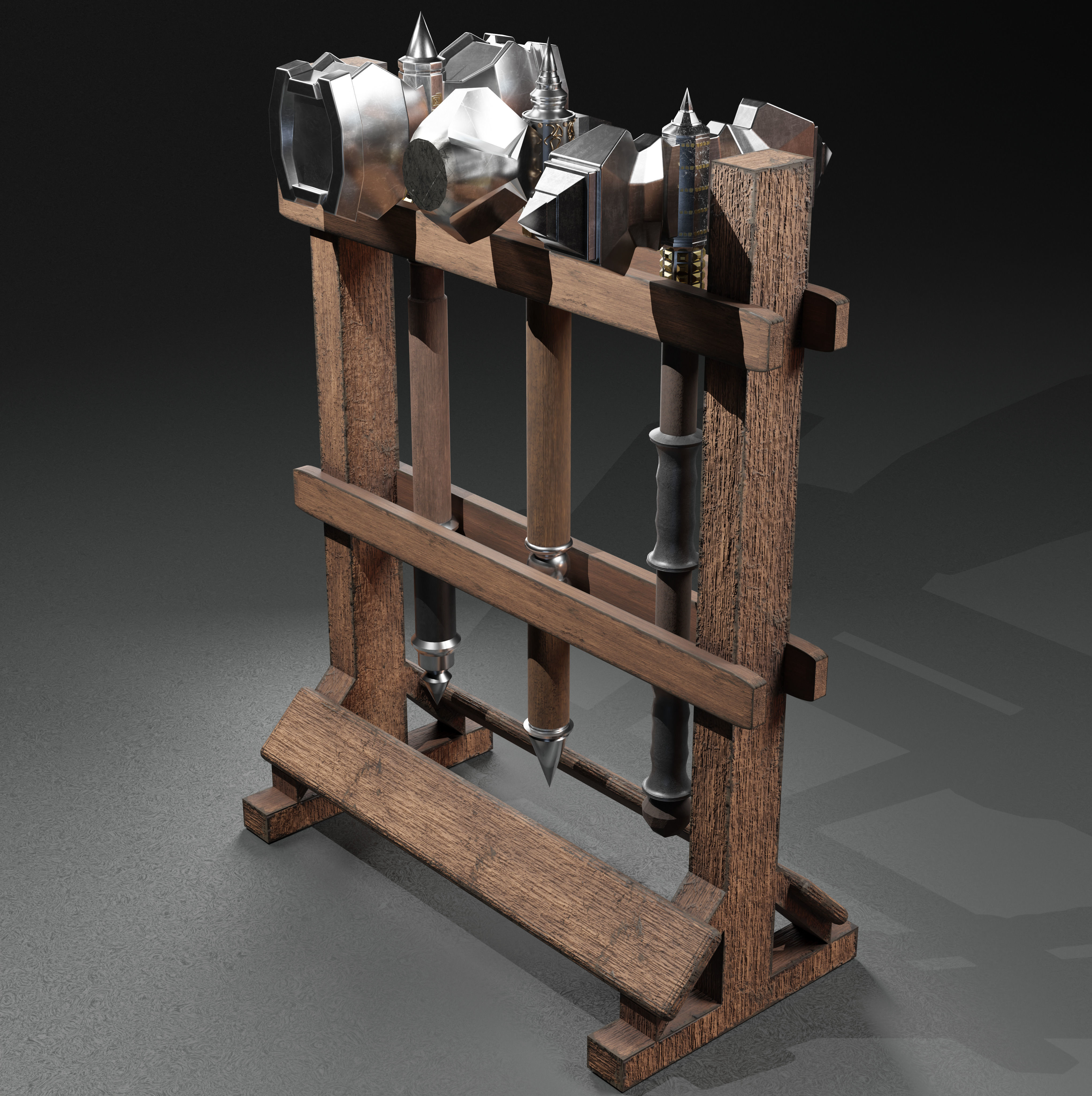 3 Beautiful Medieval War Hammers 3D Model Collection_1