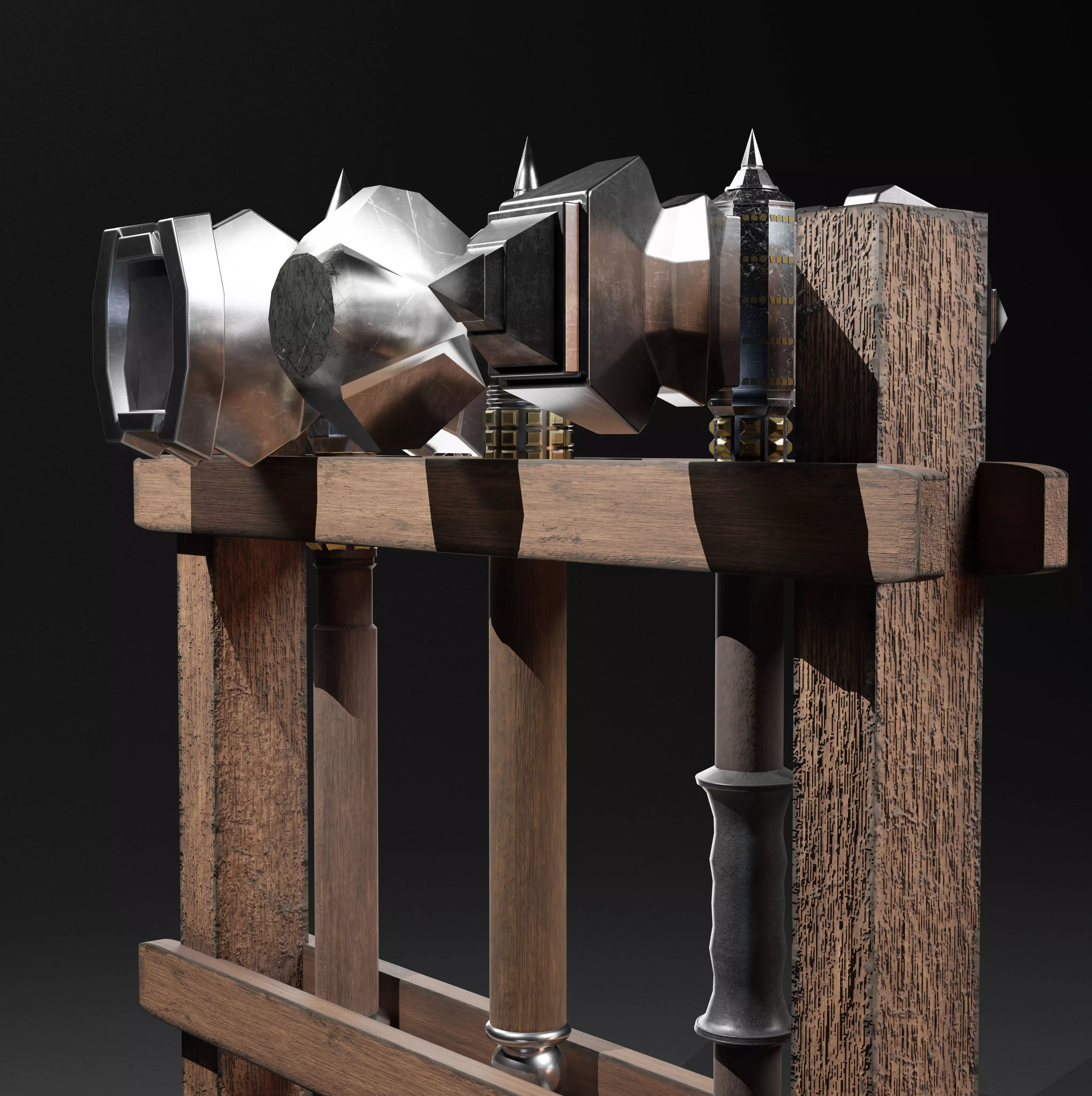 3 Beautiful Medieval War Hammers 3D Model Collection_0