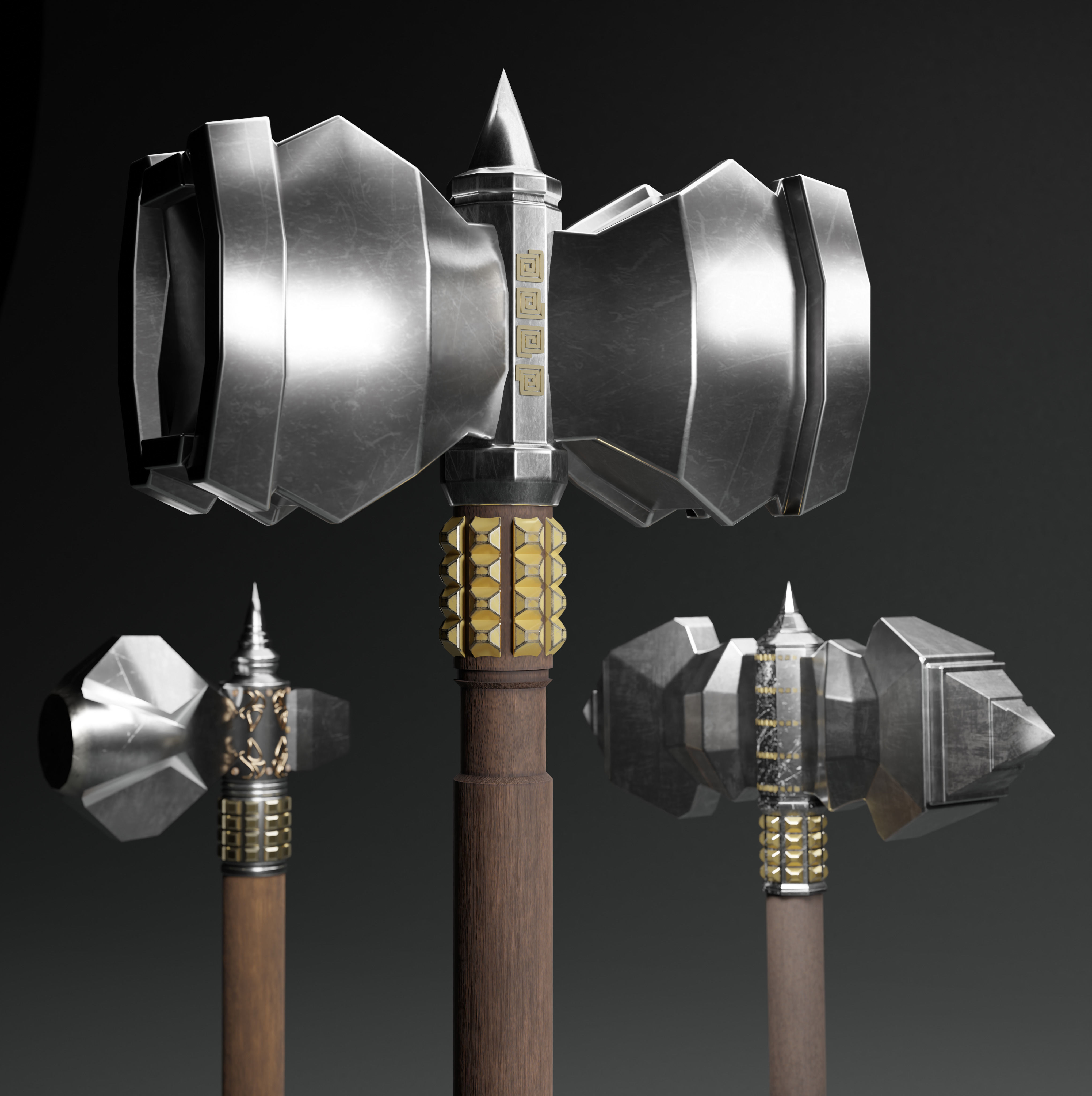 3 Beautiful Medieval War Hammers 3D Model Collection_3