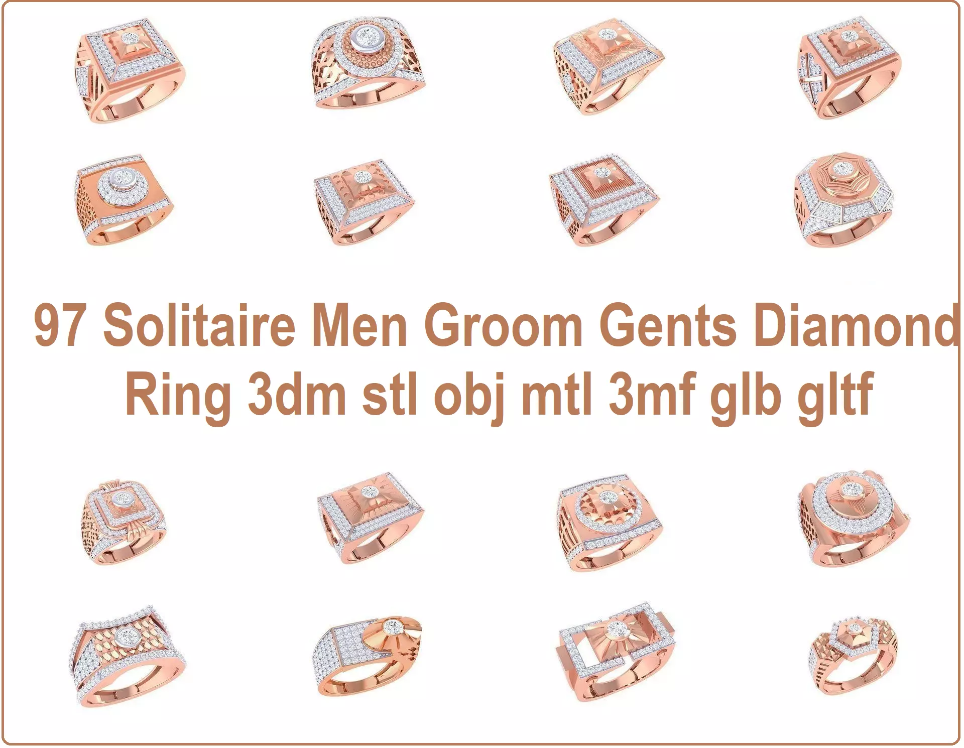 97 Solitaire Men Groom Gents Diamond Ring 3dm stl obj mtl 3mf  3D Model Collection_0
