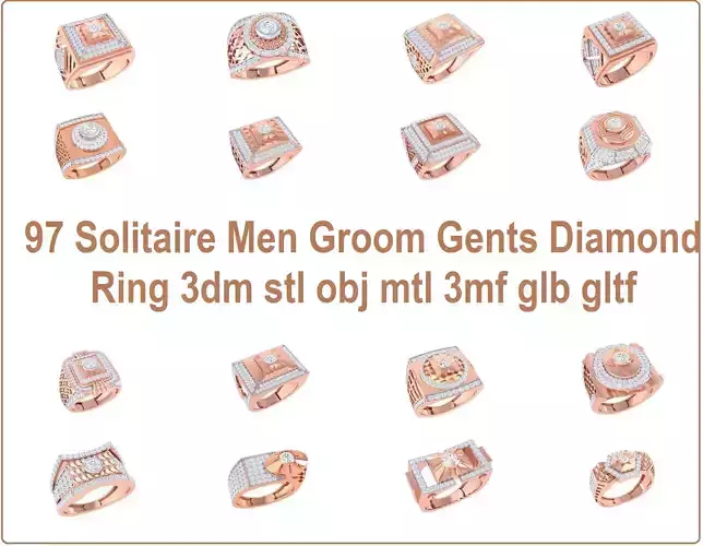 97 Solitaire Men Groom Gents Diamond Ring 3dm stl obj mtl 3mf  3D Model Collection