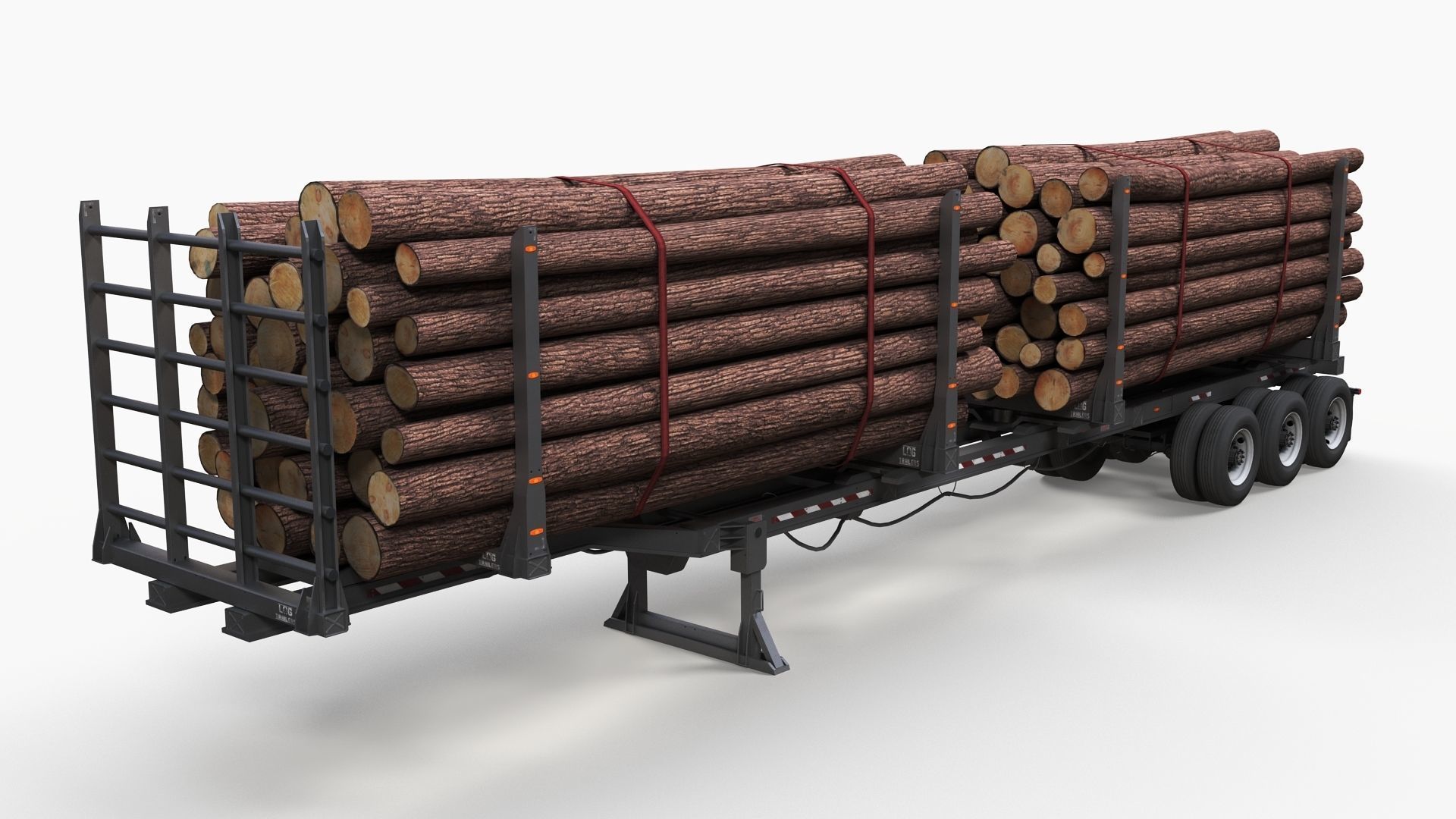 Log trailer Low-poly 3D model_2