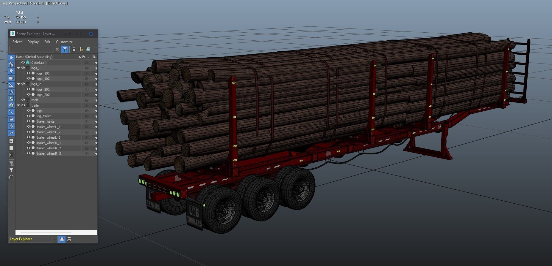 Log trailer Low-poly 3D model_17