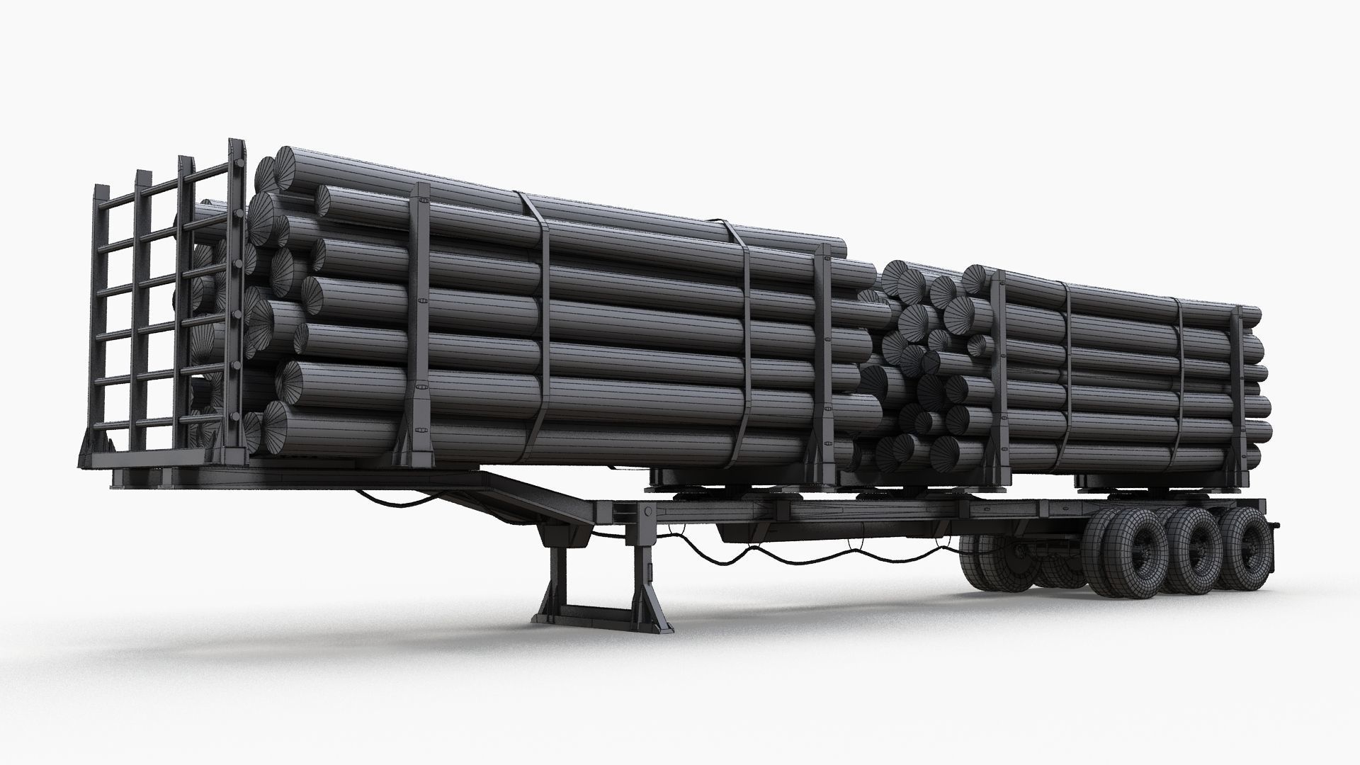 Log trailer Low-poly 3D model_15