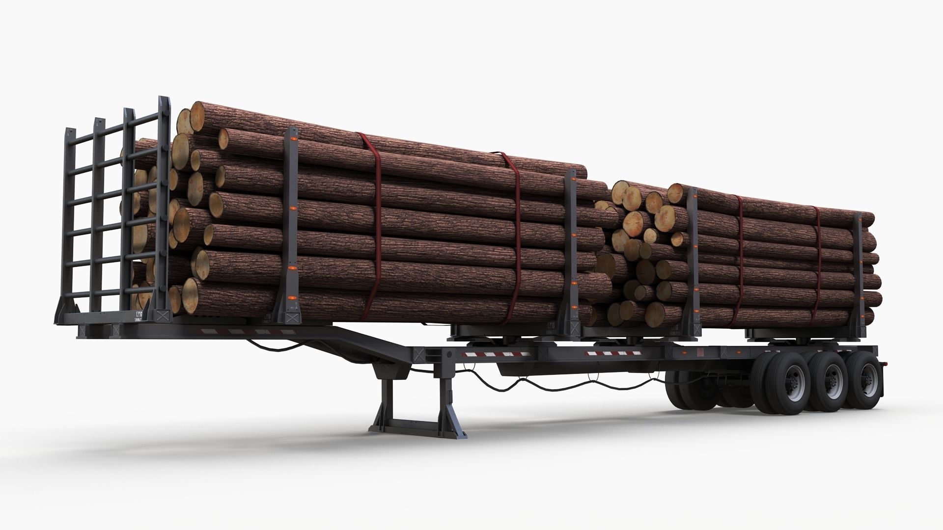 Log trailer Low-poly 3D model_8
