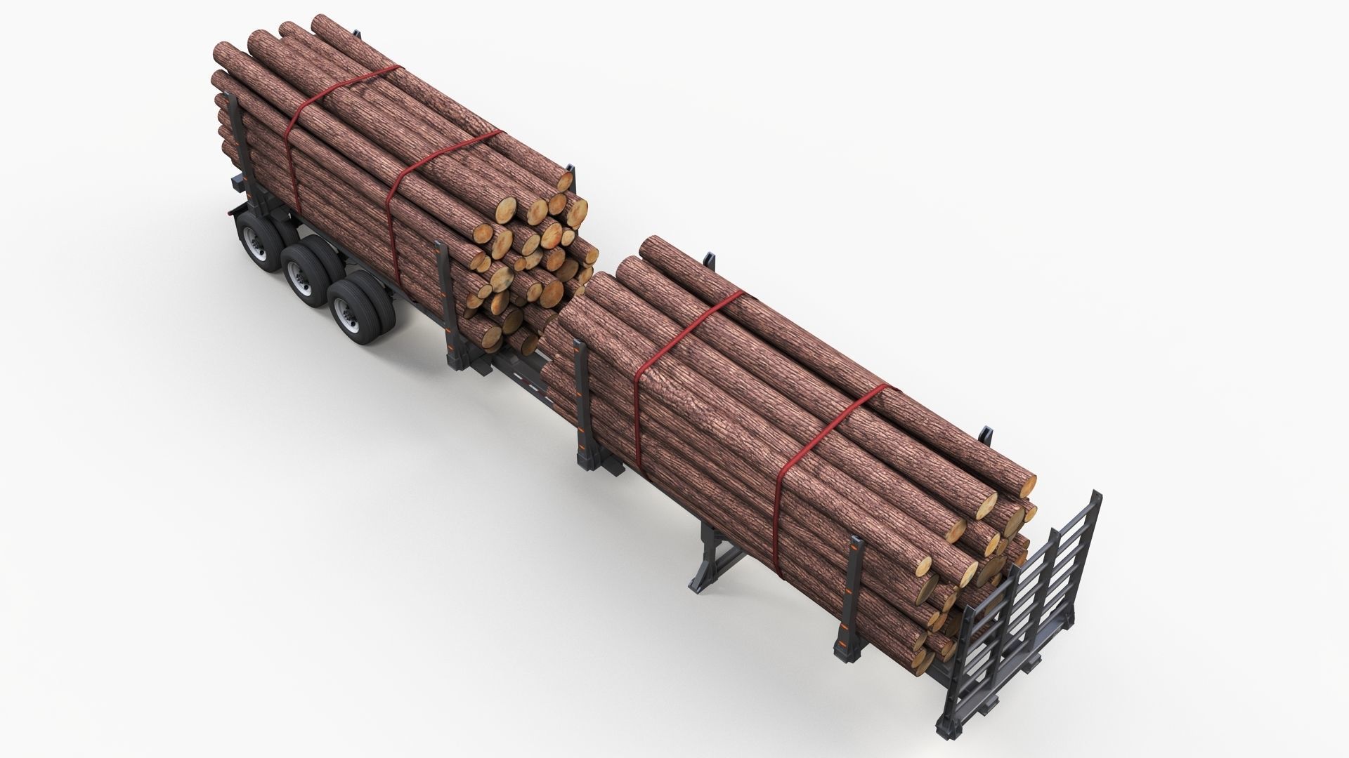 Log trailer Low-poly 3D model_5