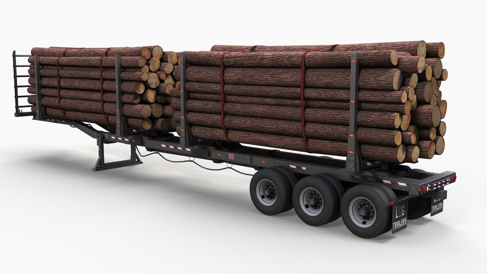Log trailer Low-poly 3D model_3
