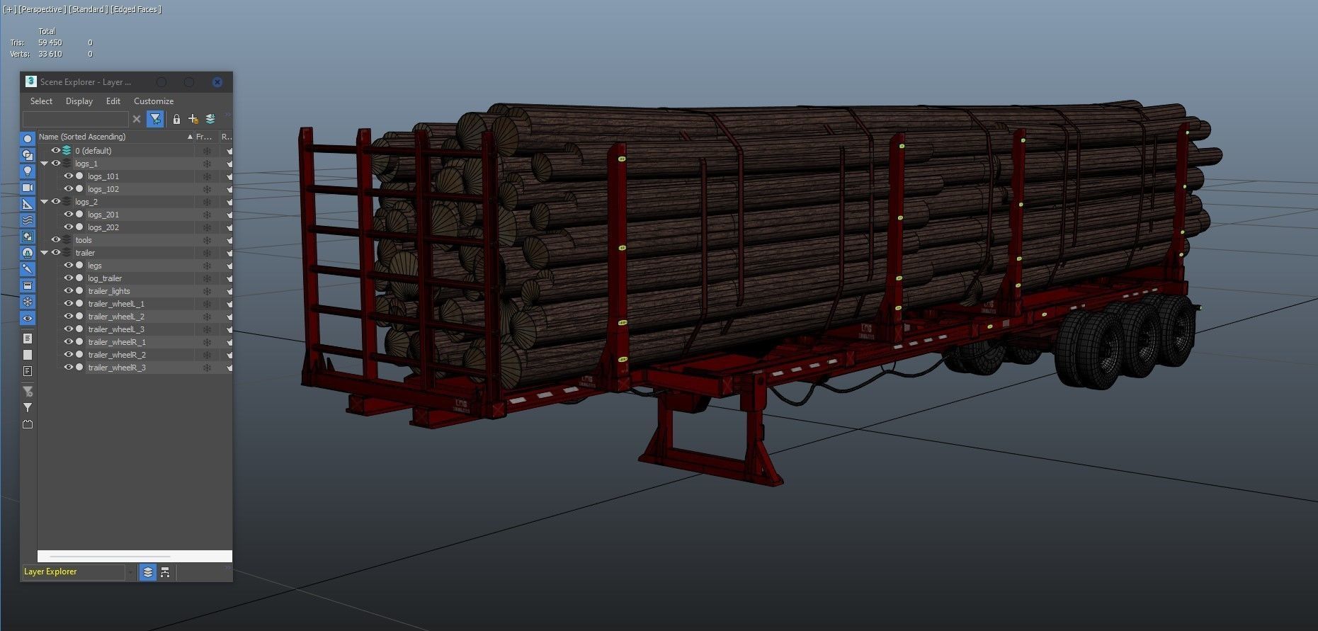 Log trailer Low-poly 3D model_16